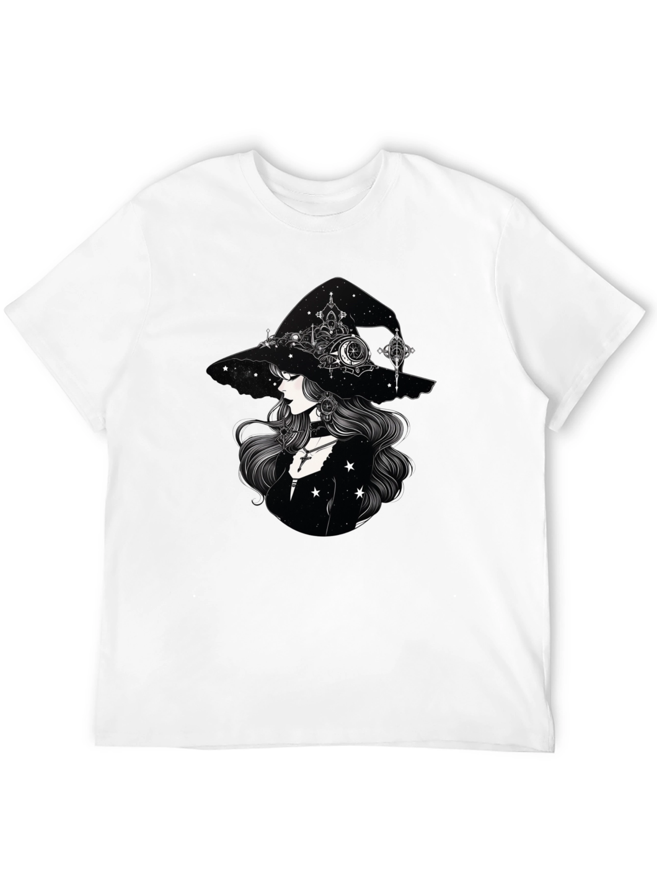 Celestial Witch Graphic Tee - Black Cotton Shirt