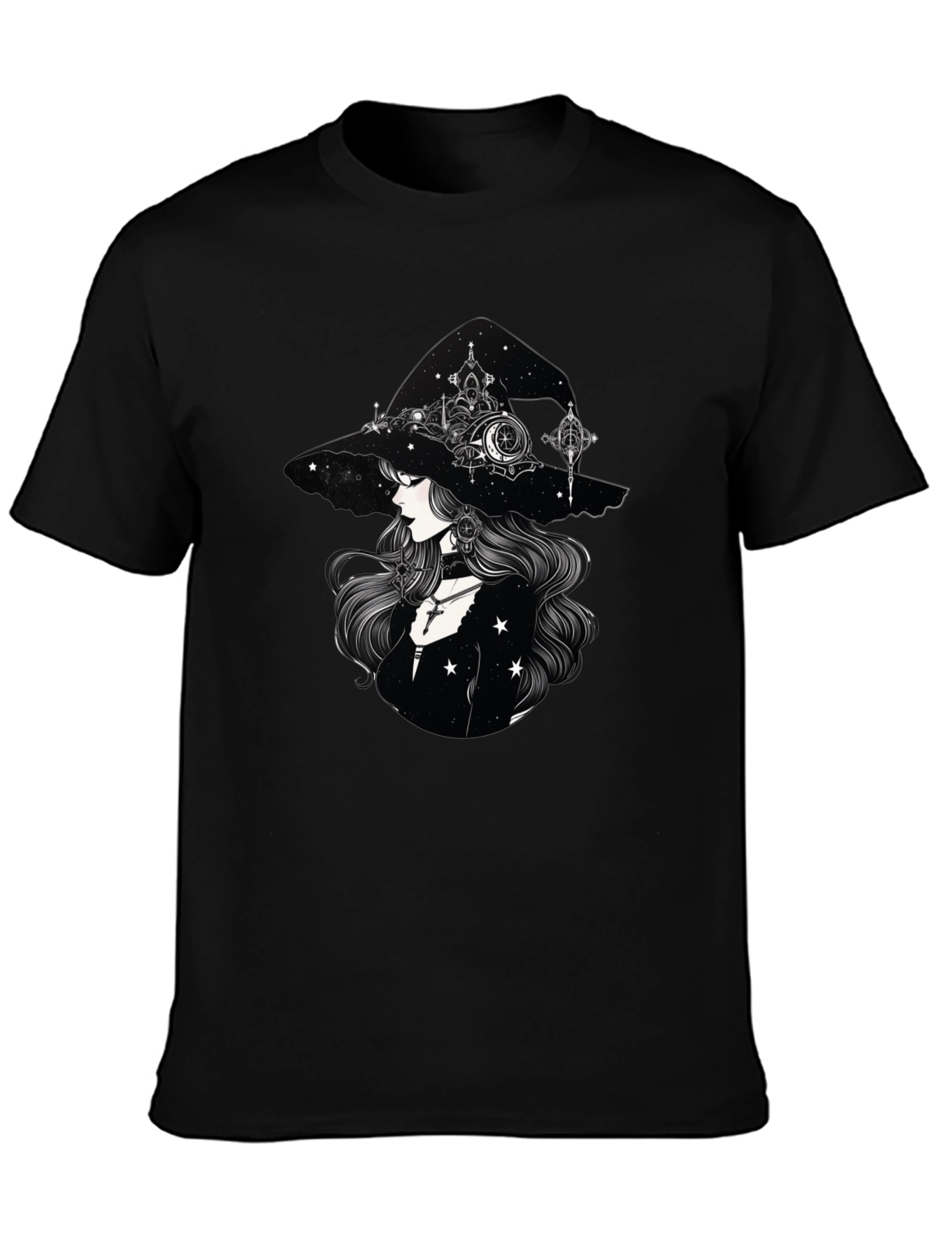 Celestial Witch Graphic Tee - Black Cotton Shirt