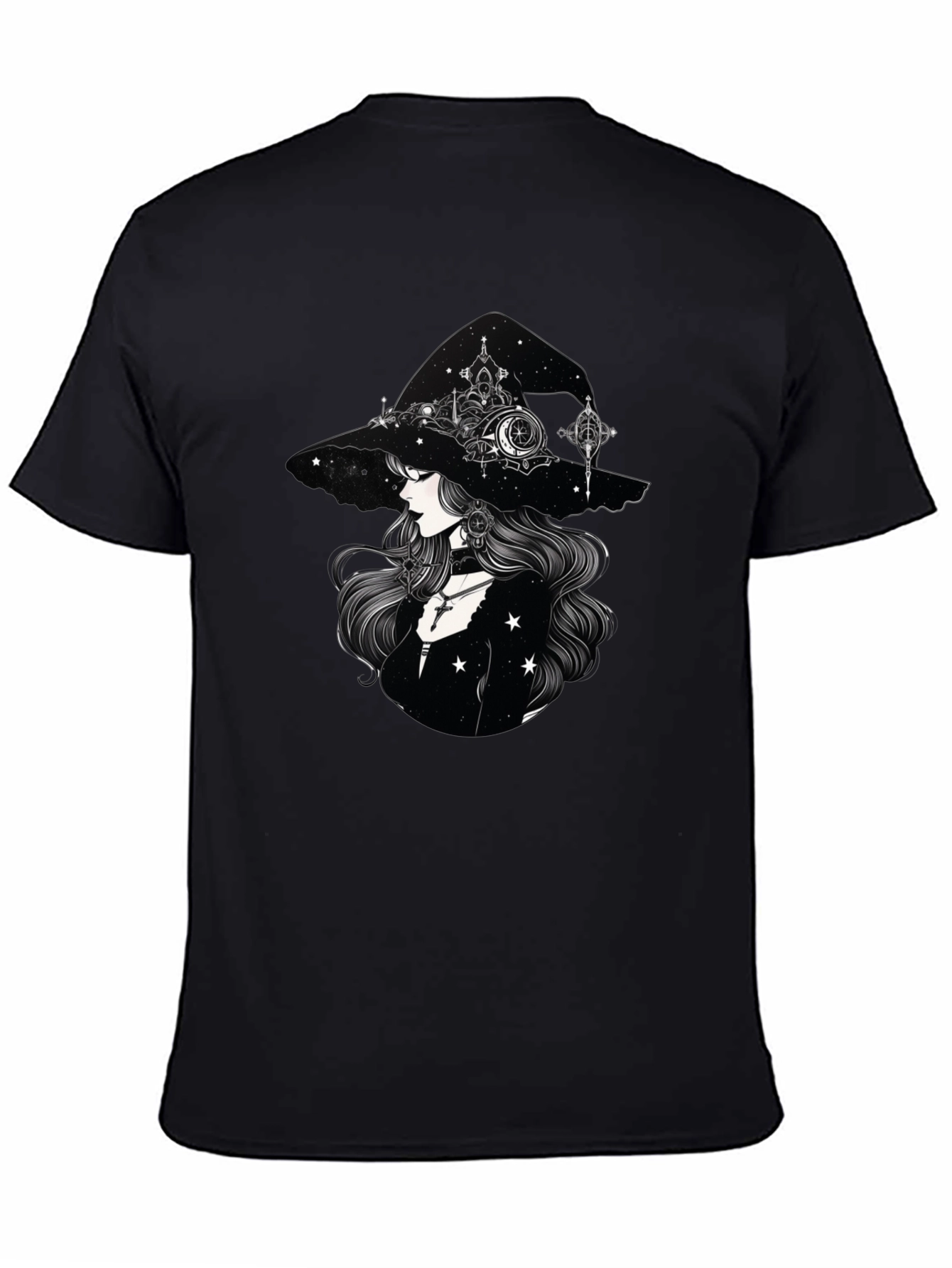 Celestial Witch Graphic Tee - Black Cotton Shirt