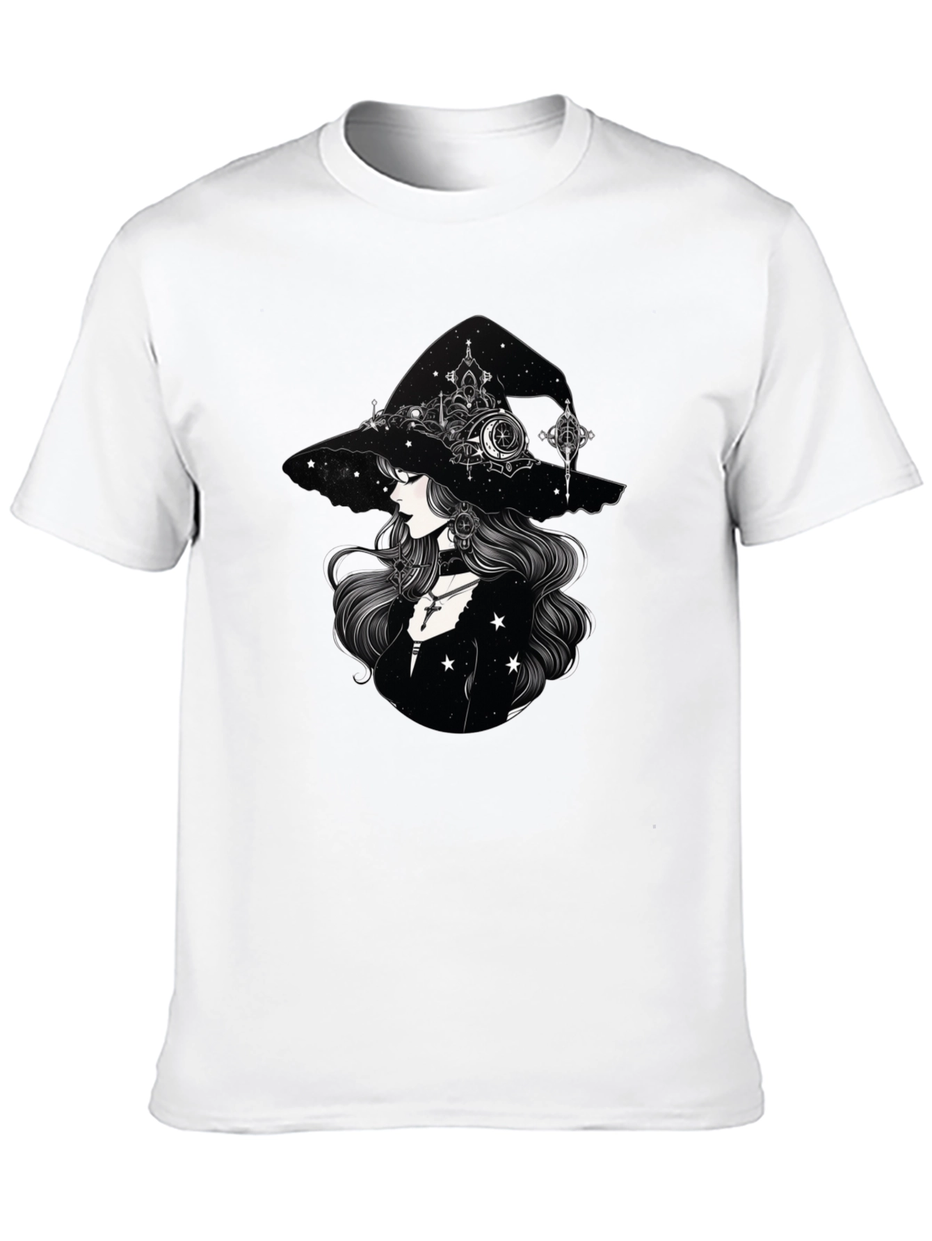 Celestial Witch Graphic Tee - Black Cotton Shirt