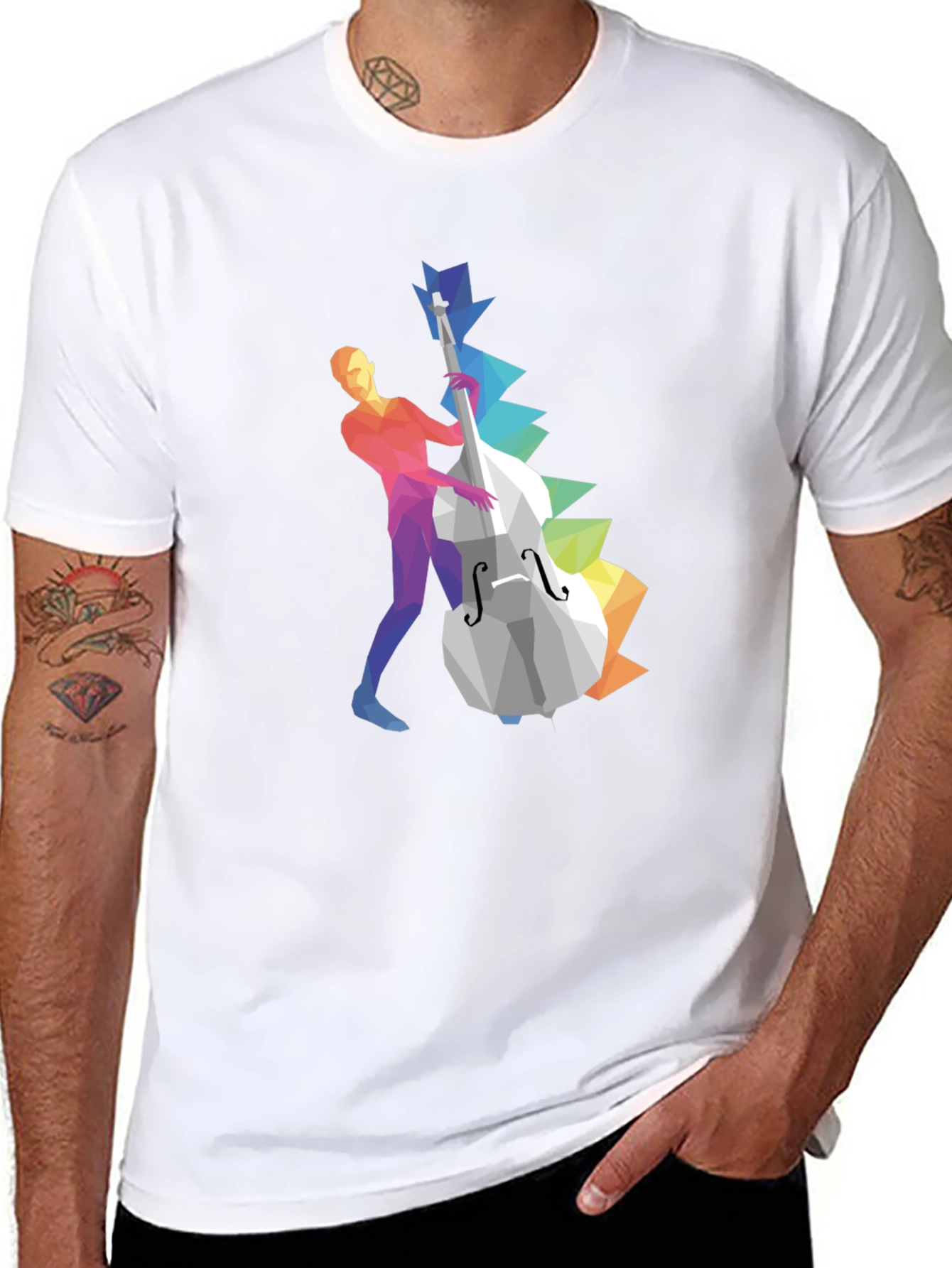 Musical T-Shirt: Geometric Bass Player Design