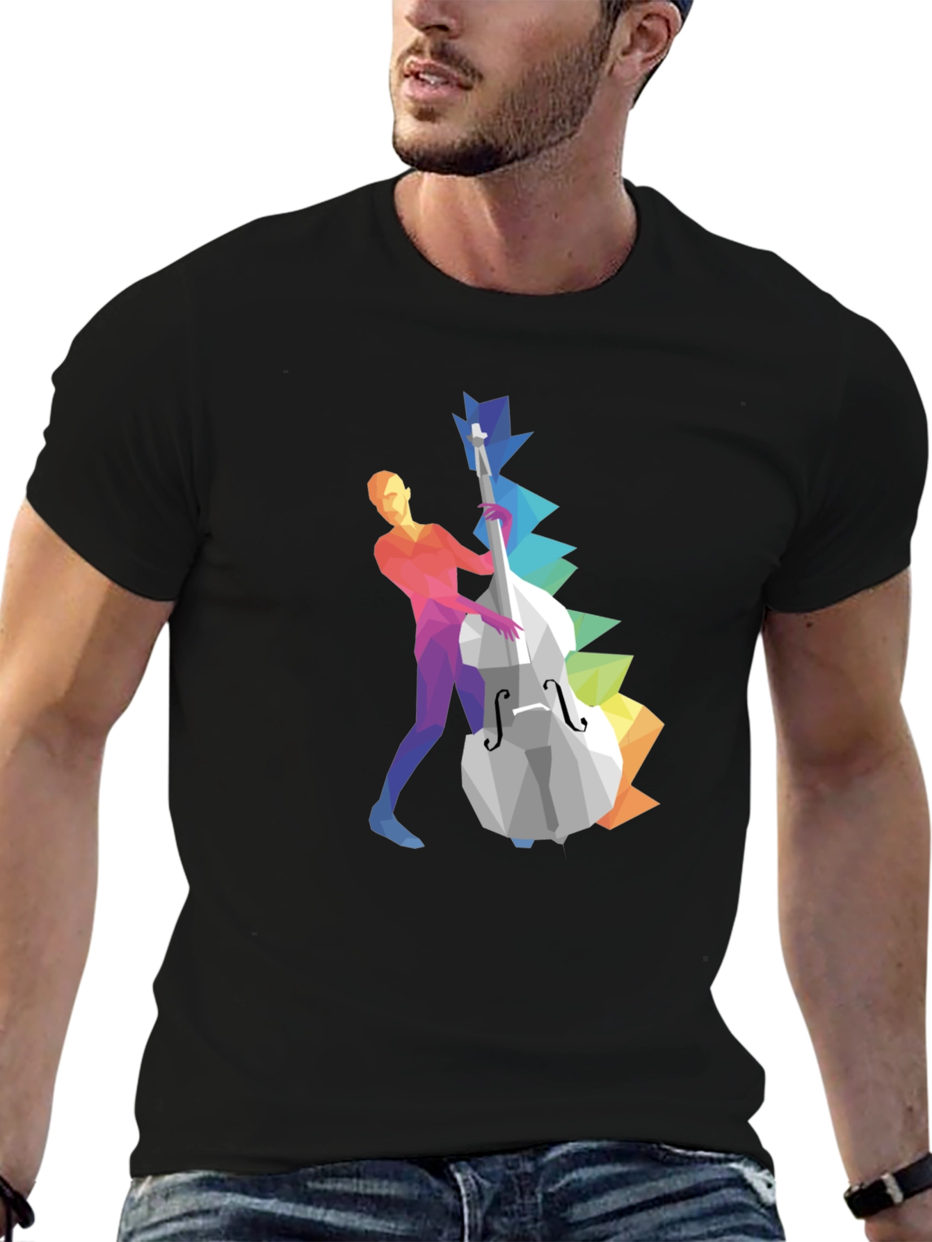 Musical T-Shirt: Geometric Bass Player Design