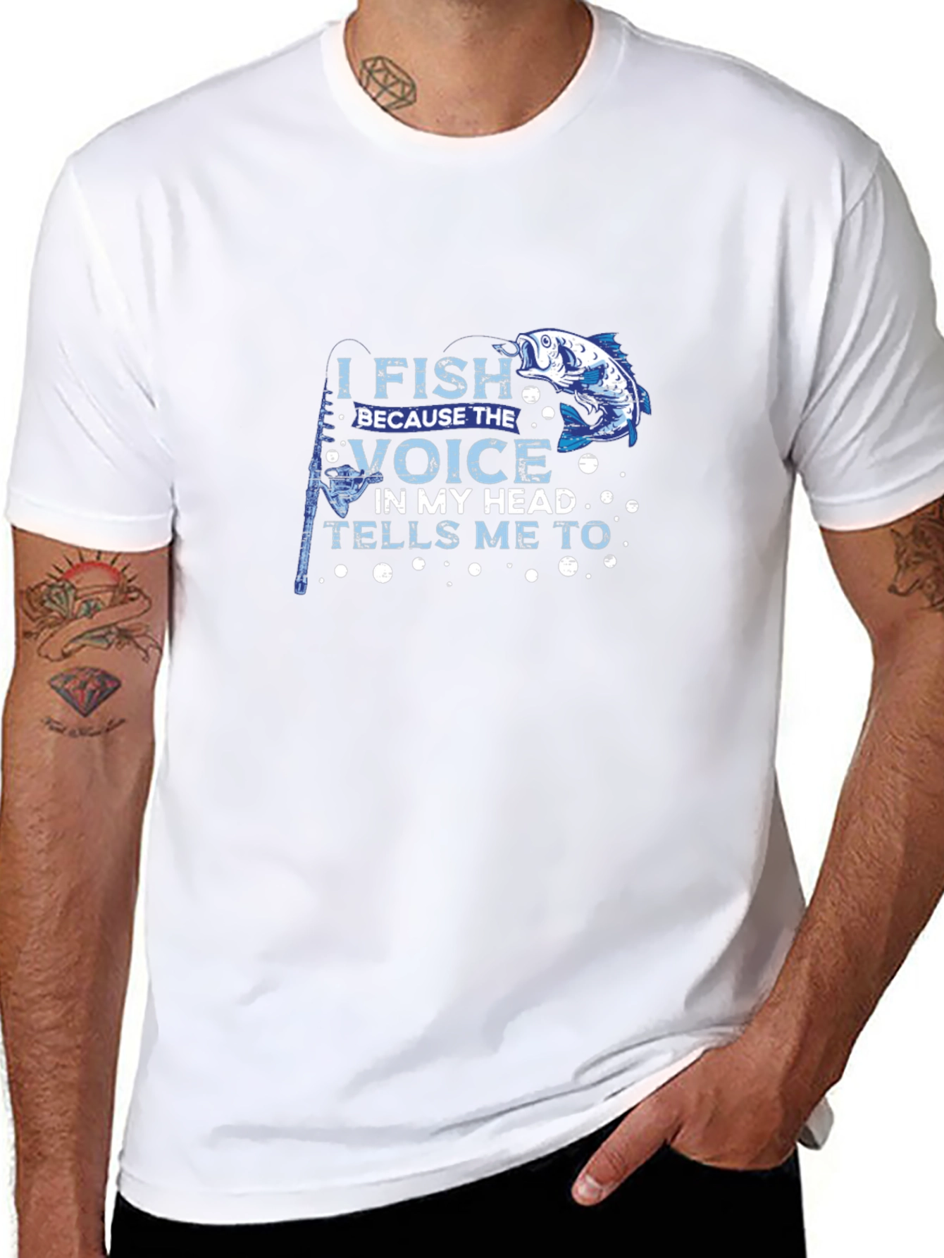 I Fish Because the Voice T-Shirt Black Cotton Tee