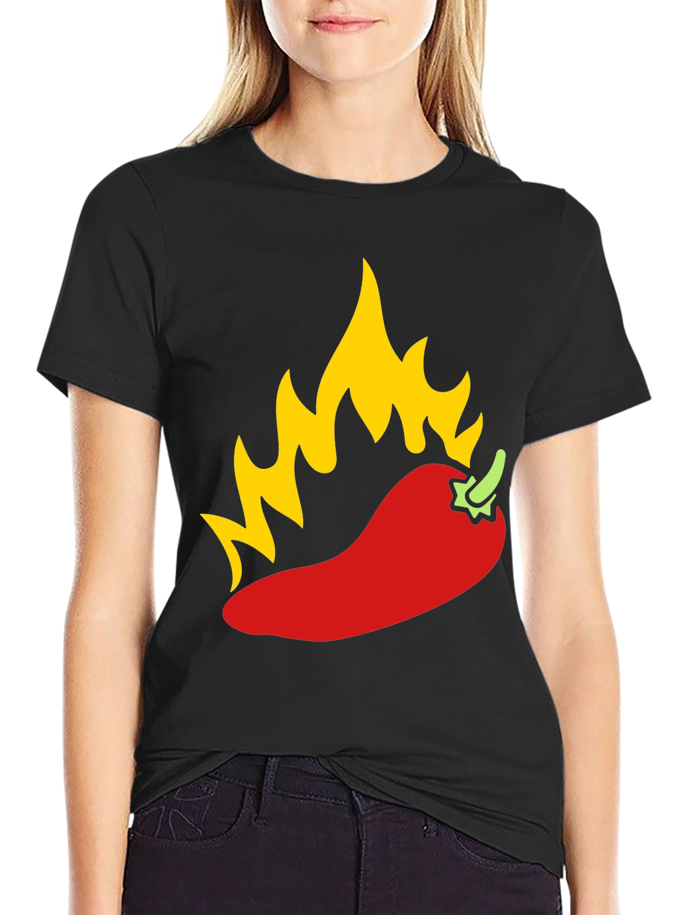 Fiery Chili Pepper Graphic Tee - Black Cotton T-Shirt