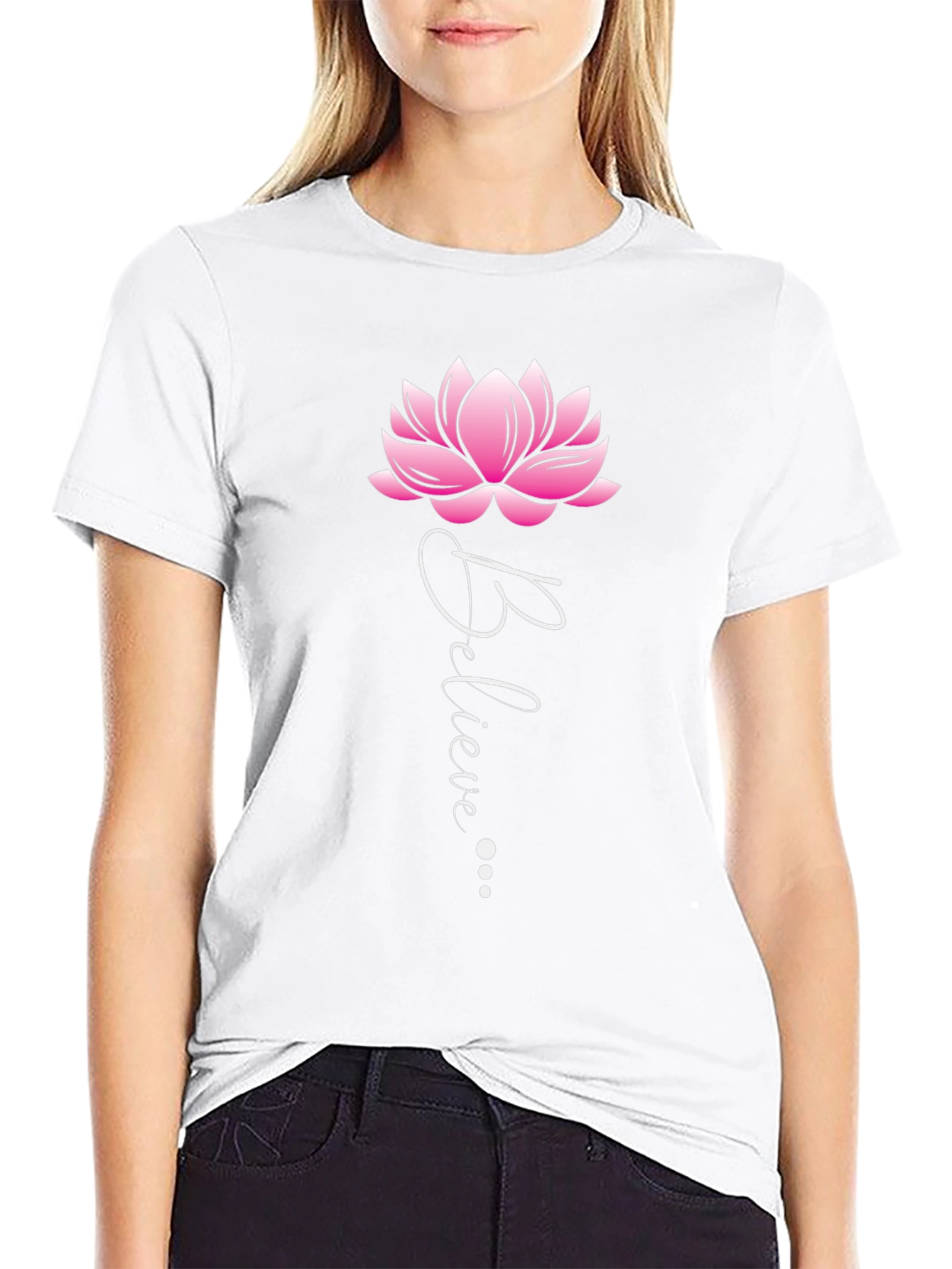 Believe Lotus Flower Graphic T-Shirt