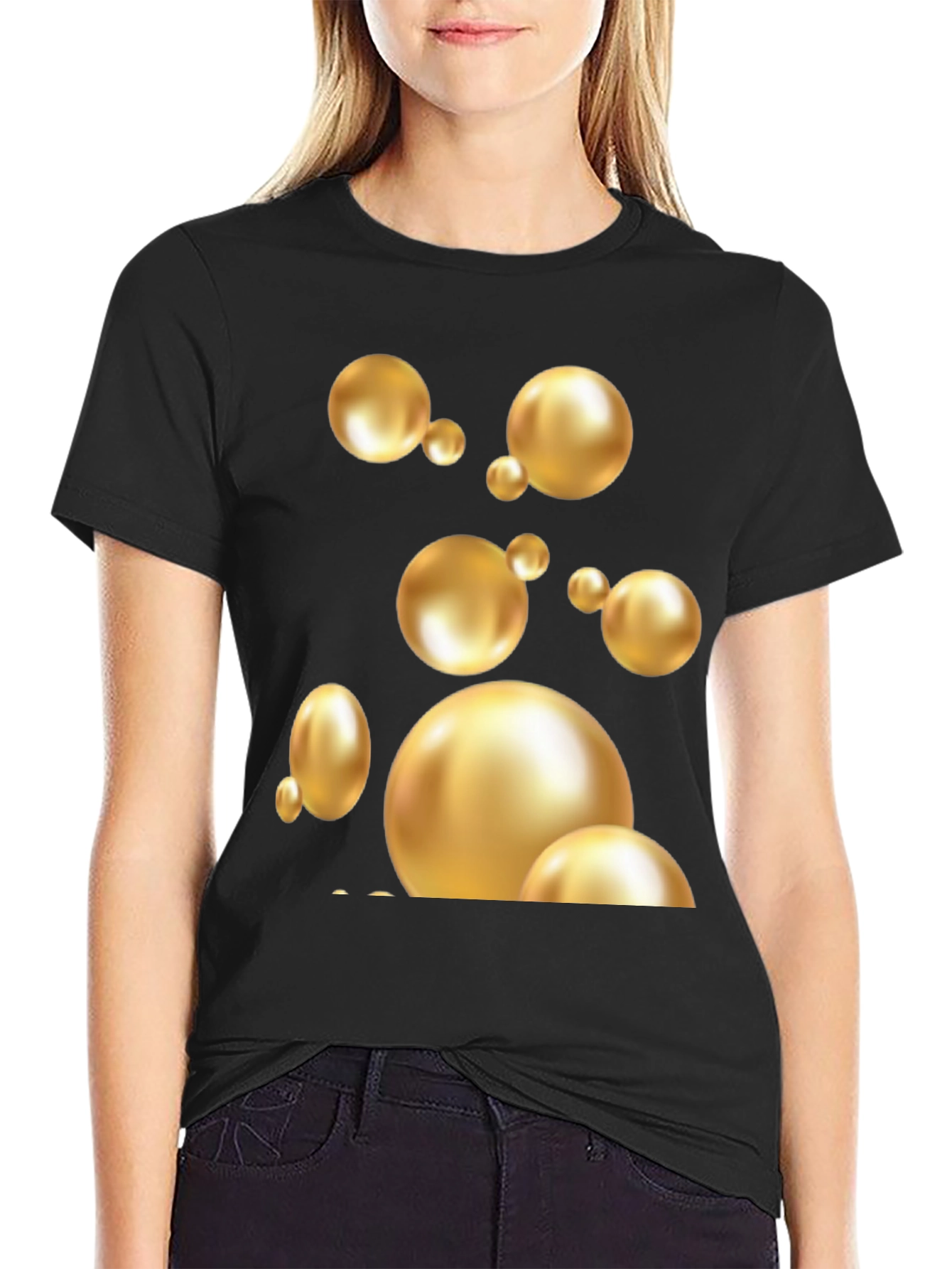 Golden Spheres Graphic Black T-Shirt