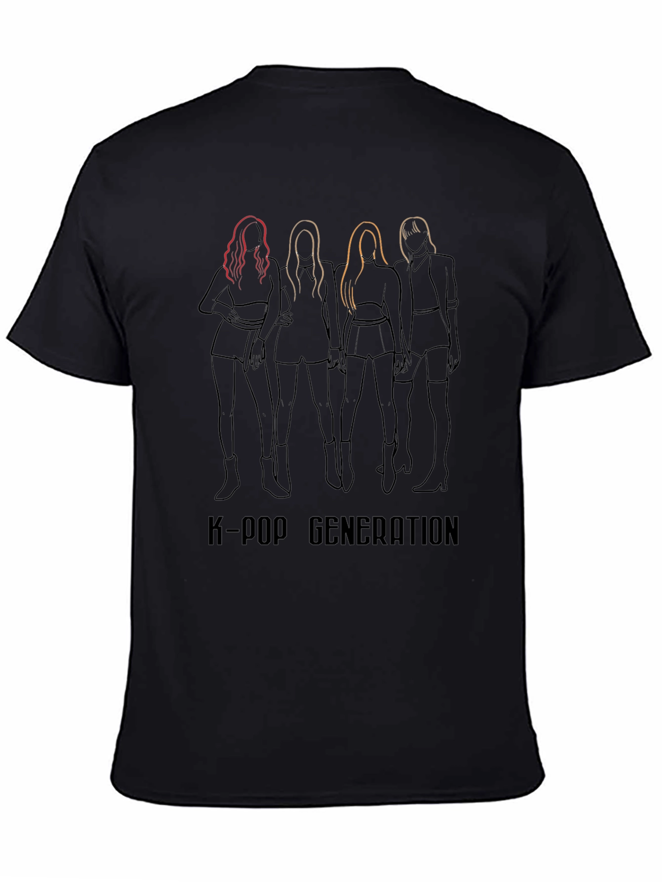 K-Pop Generation Graphic Print Black T-Shirt