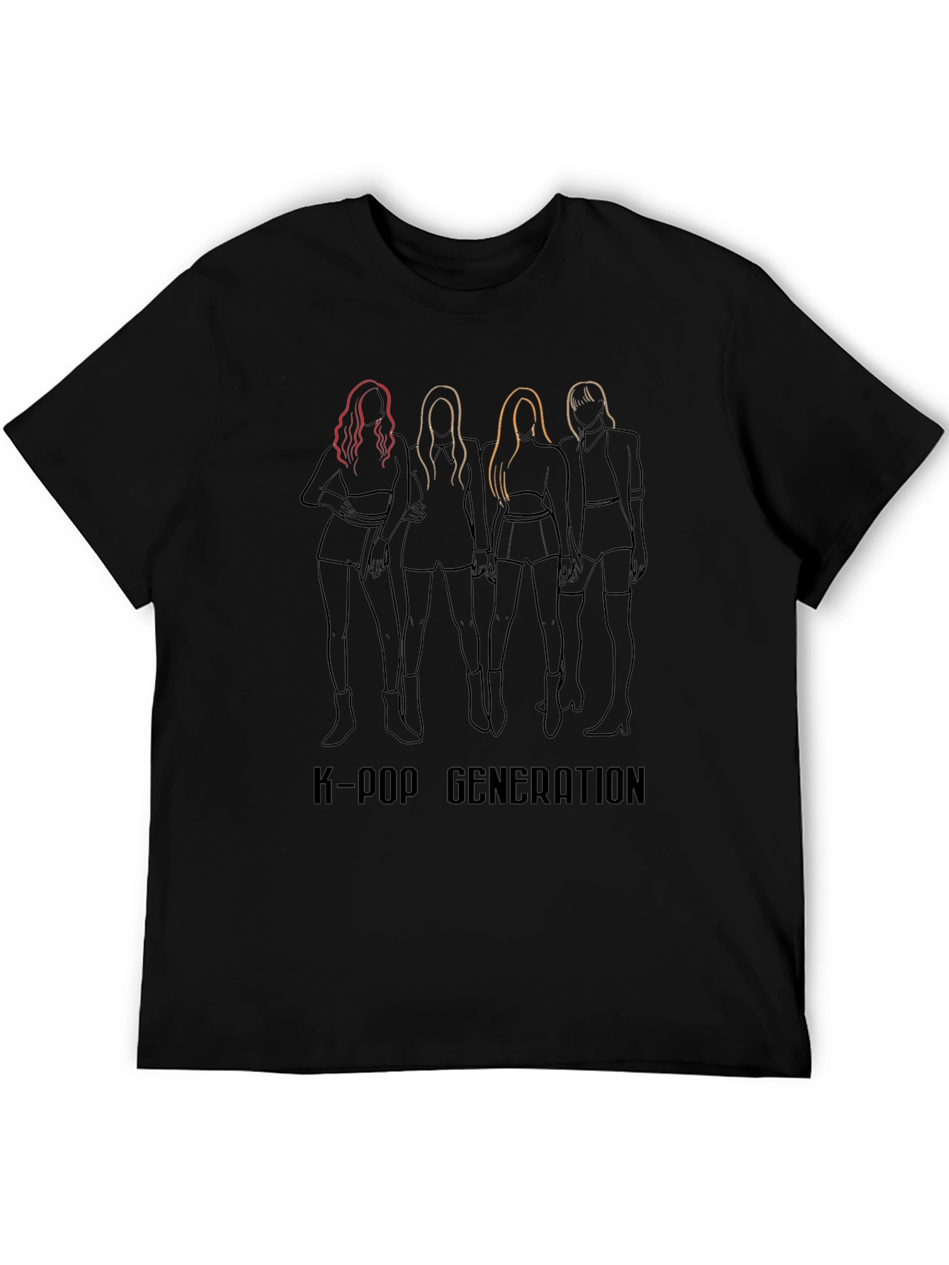 K-Pop Generation Graphic Print Black T-Shirt