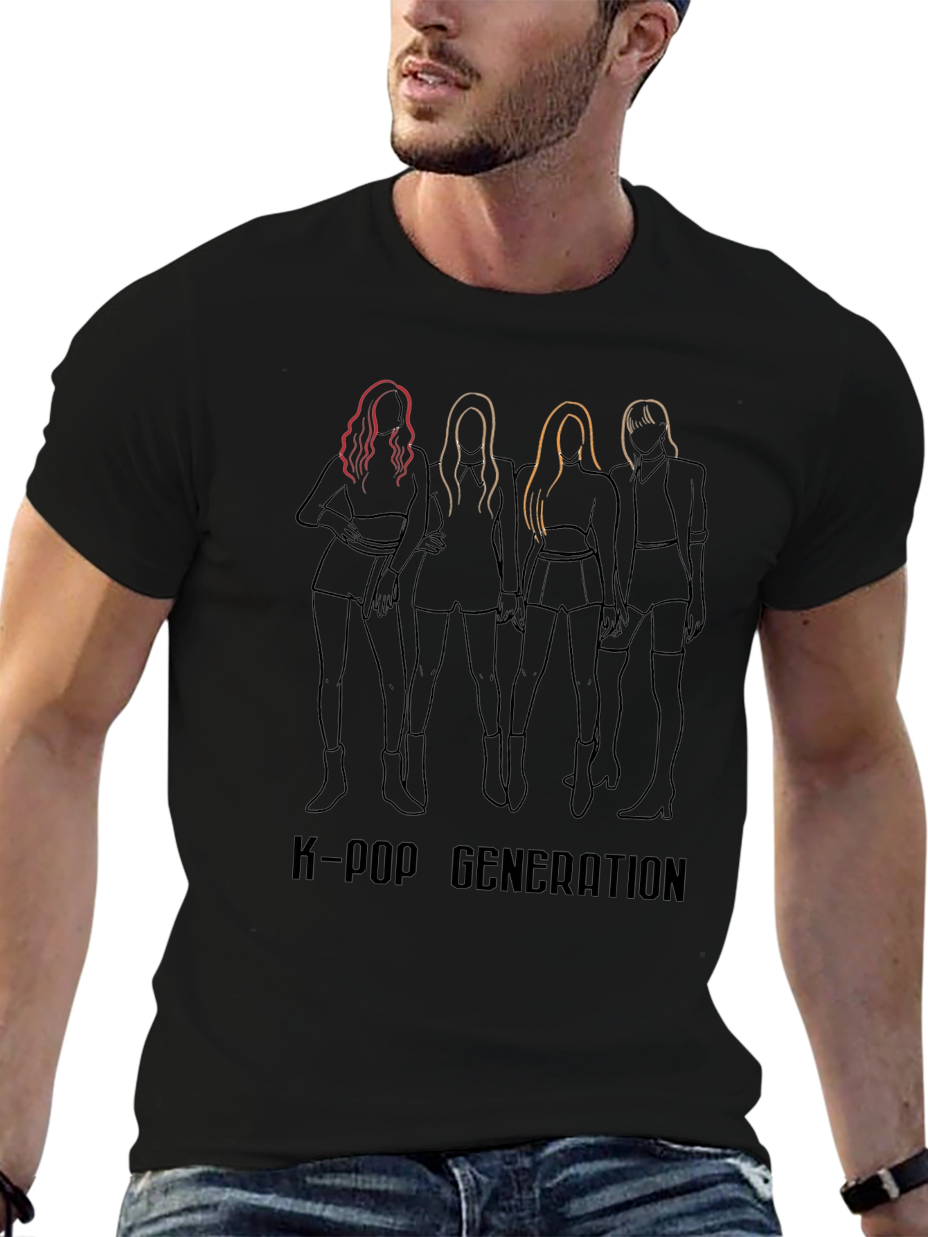K-Pop Generation Graphic Print Black T-Shirt