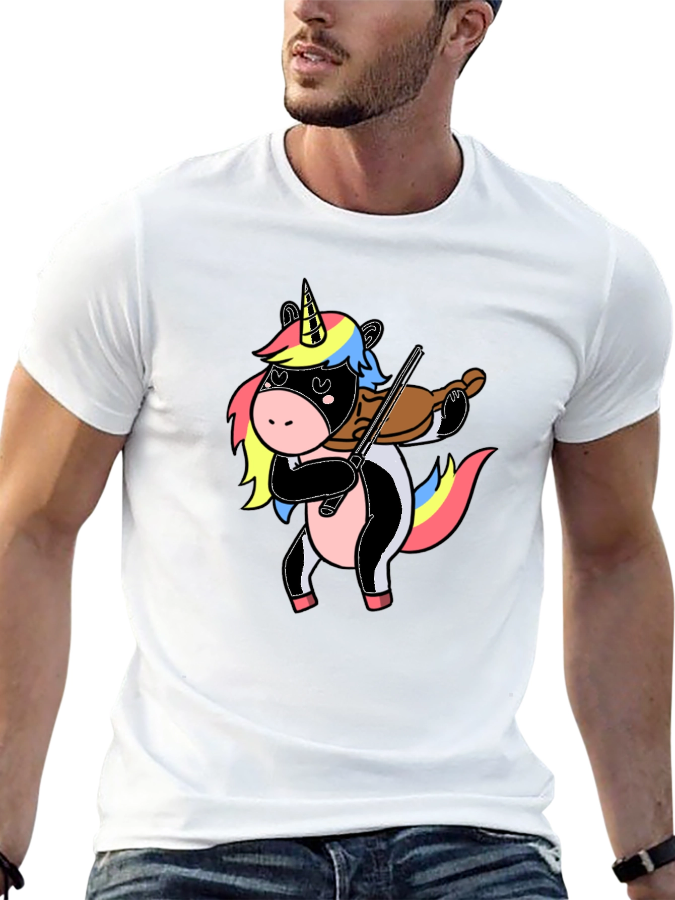 Unicorn Violin Player Graphic T-Shirt