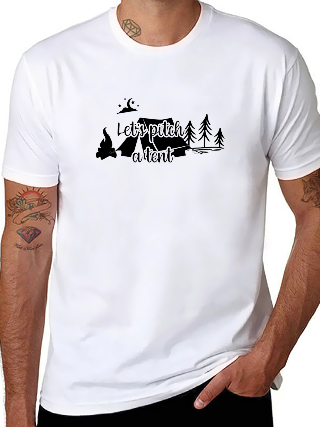 Lets Pitch A Tent Black Graphic Tee