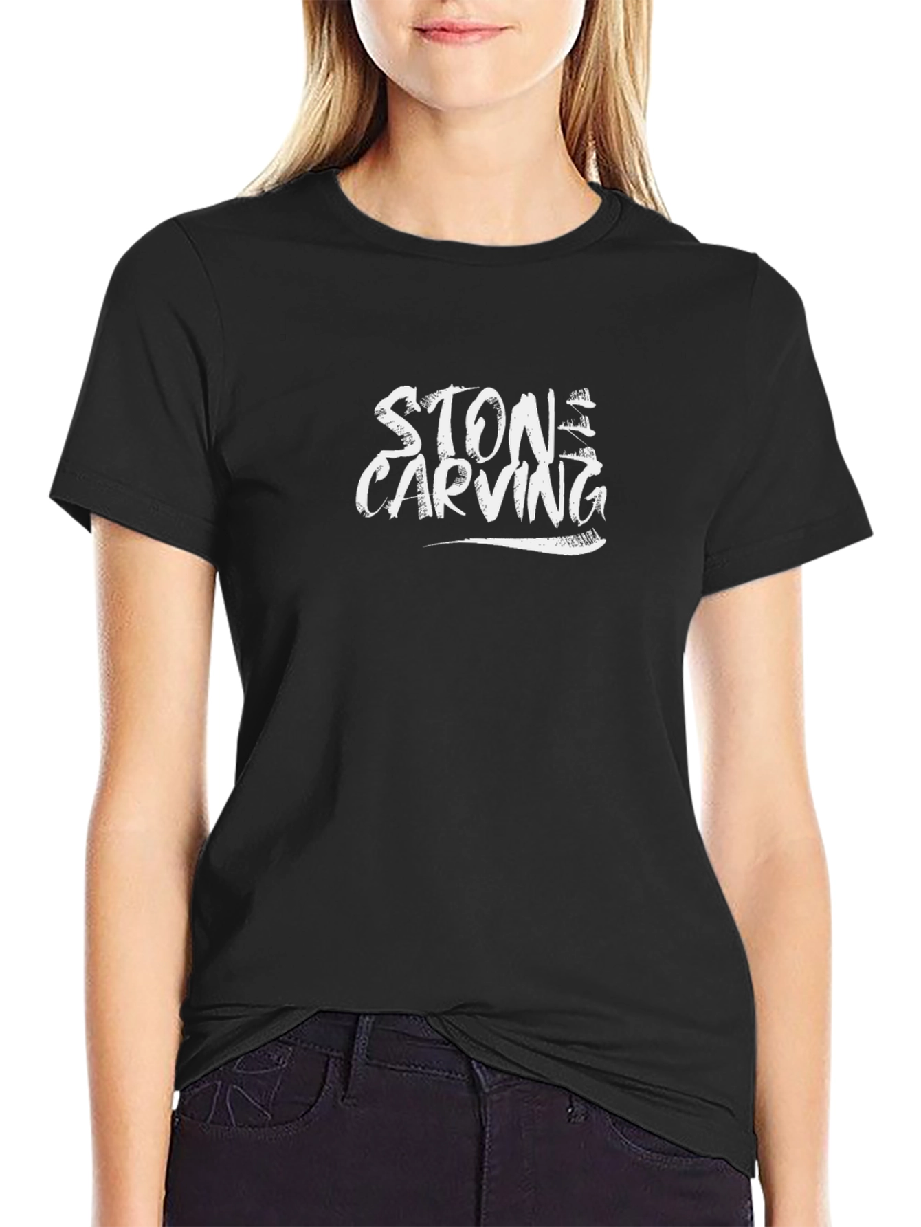 Stone Carving Graphic Black T-Shirt
