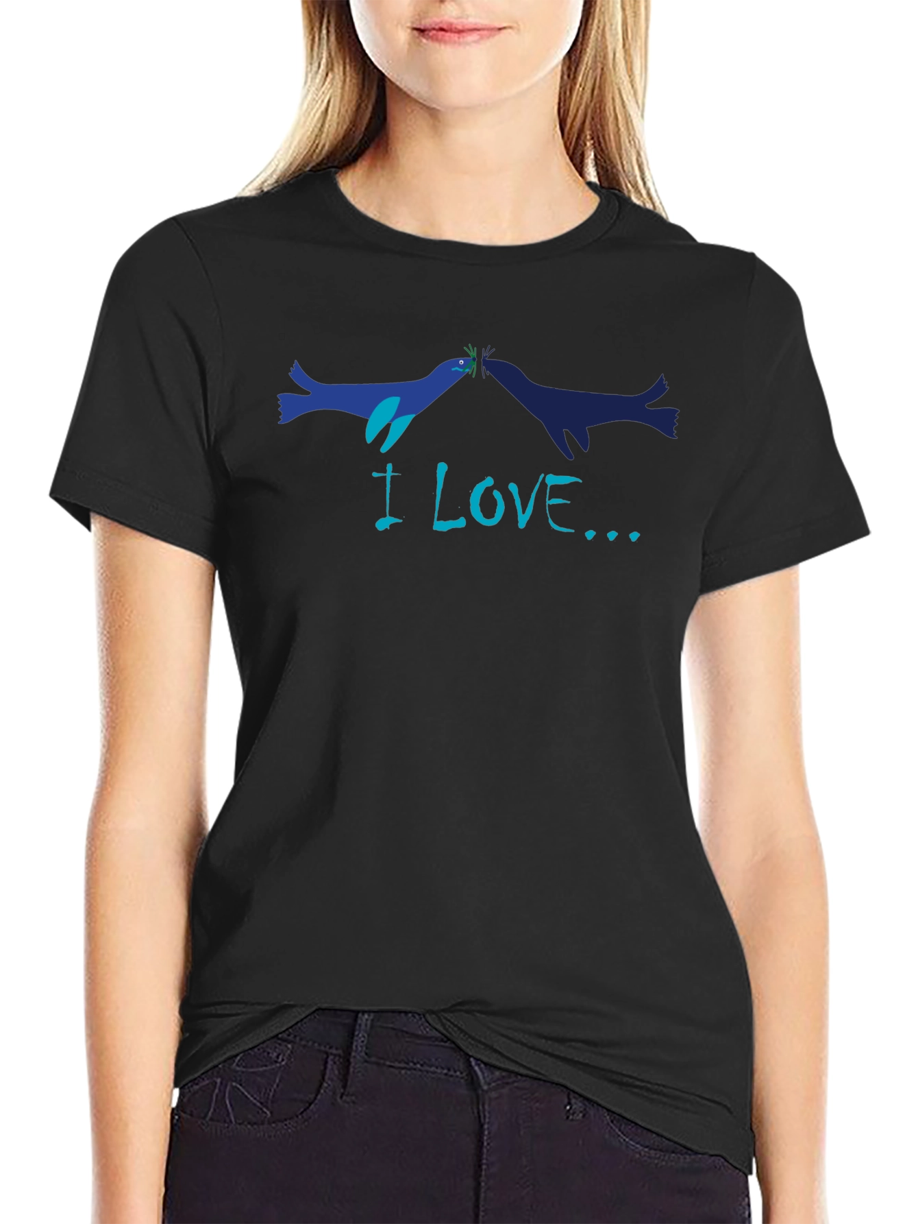 I Love Seals T-Shirt - Black Cotton Graphic Tee
