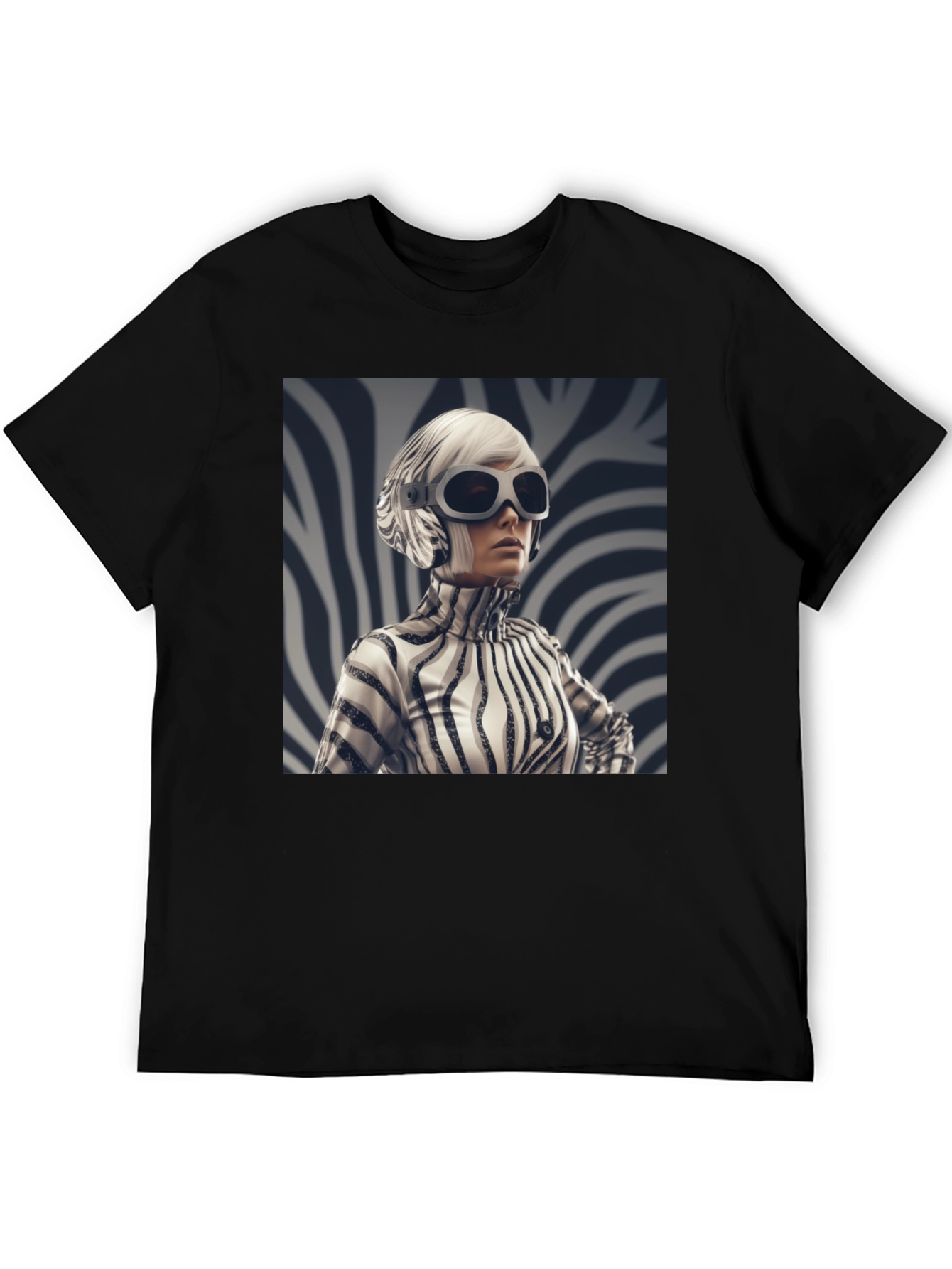 Stylish Black Tee with Zebra Print Design