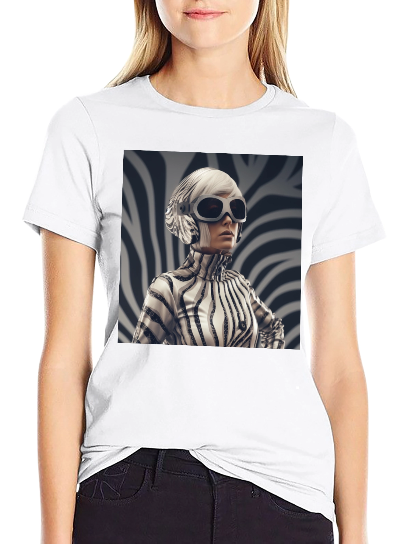 Stylish Black Tee with Zebra Print Design