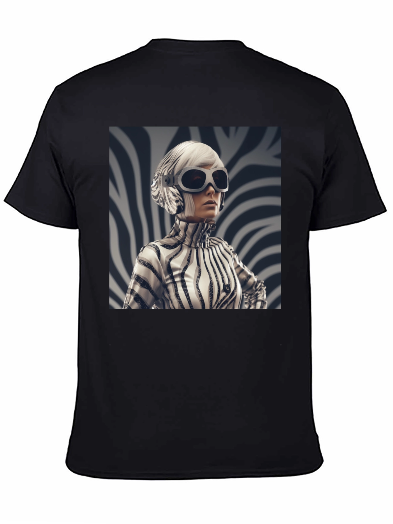 Stylish Black Tee with Zebra Print Design