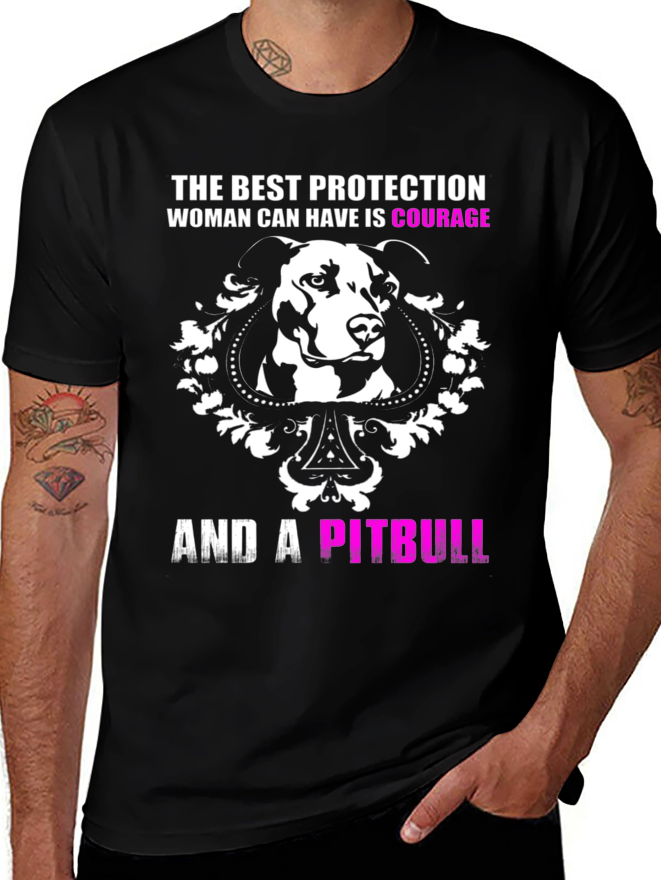 Courage and a Pitbull Black Graphic T-Shirt