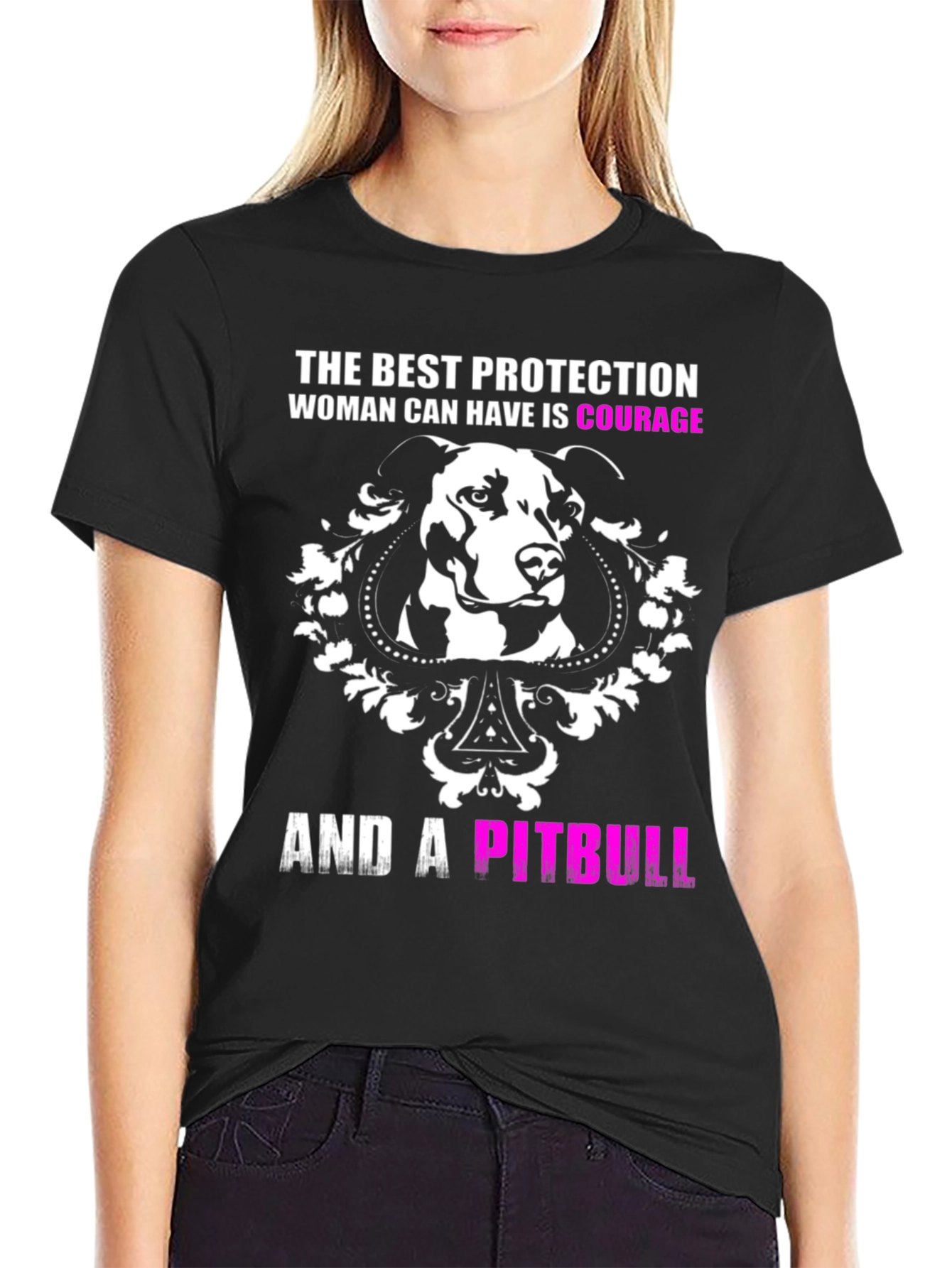 Courage and a Pitbull Black Graphic T-Shirt