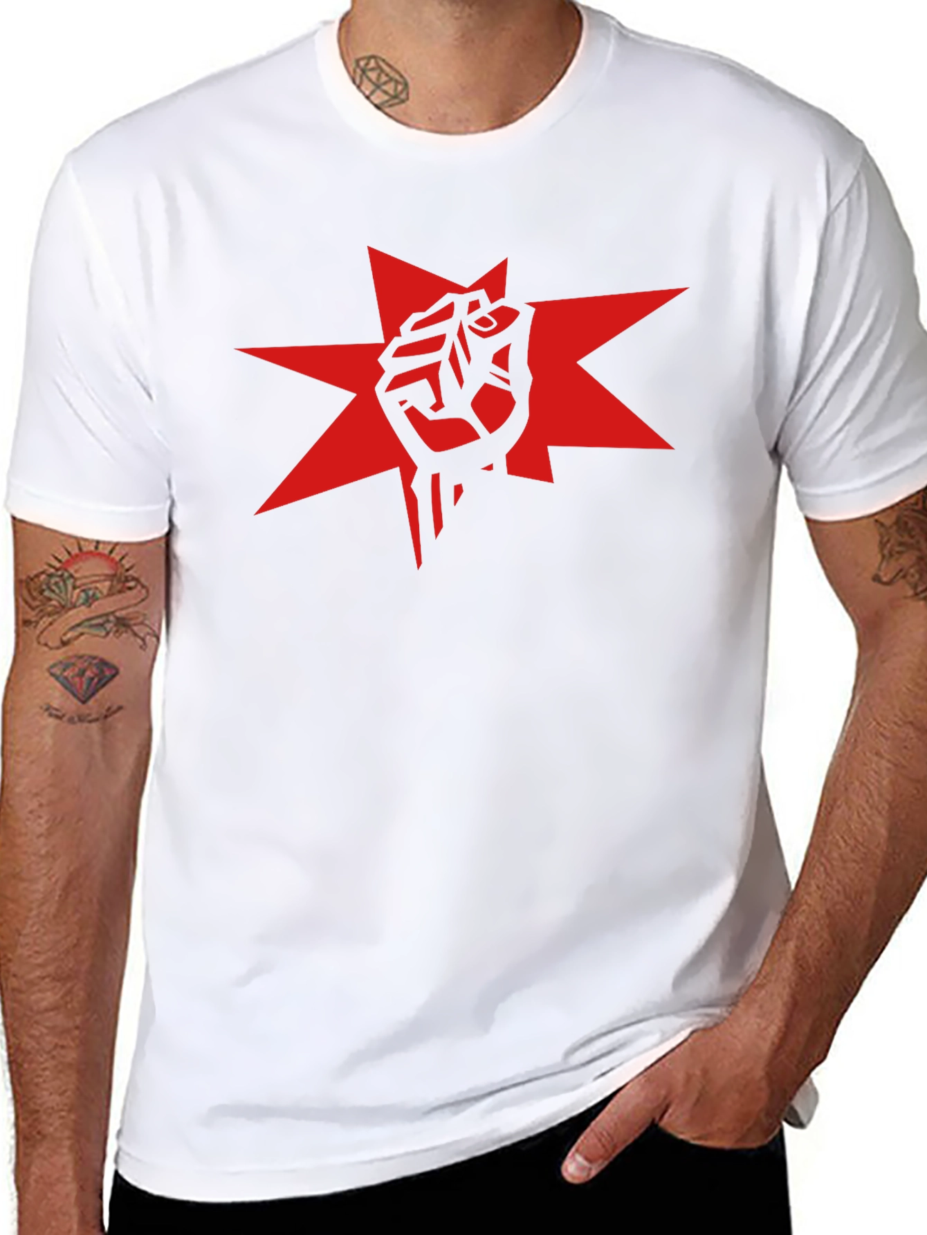 Red Fist Star Graphic Black T-Shirt