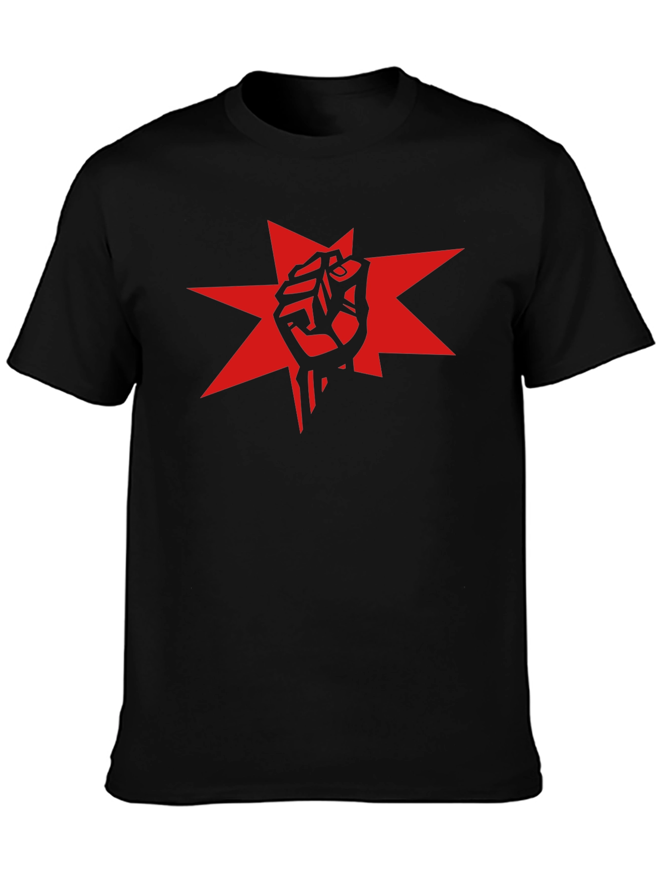 Red Fist Star Graphic Black T-Shirt