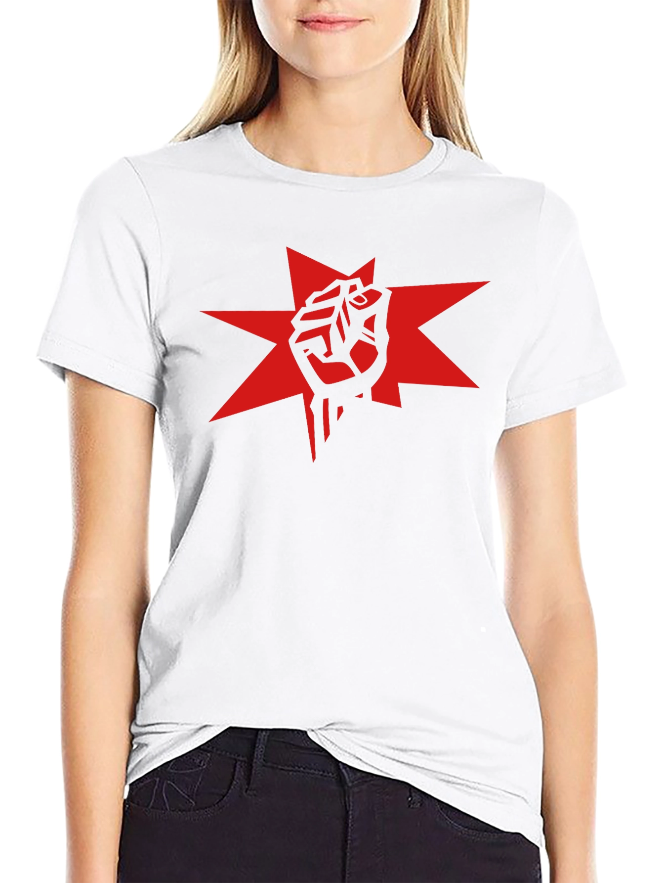 Red Fist Star Graphic Black T-Shirt