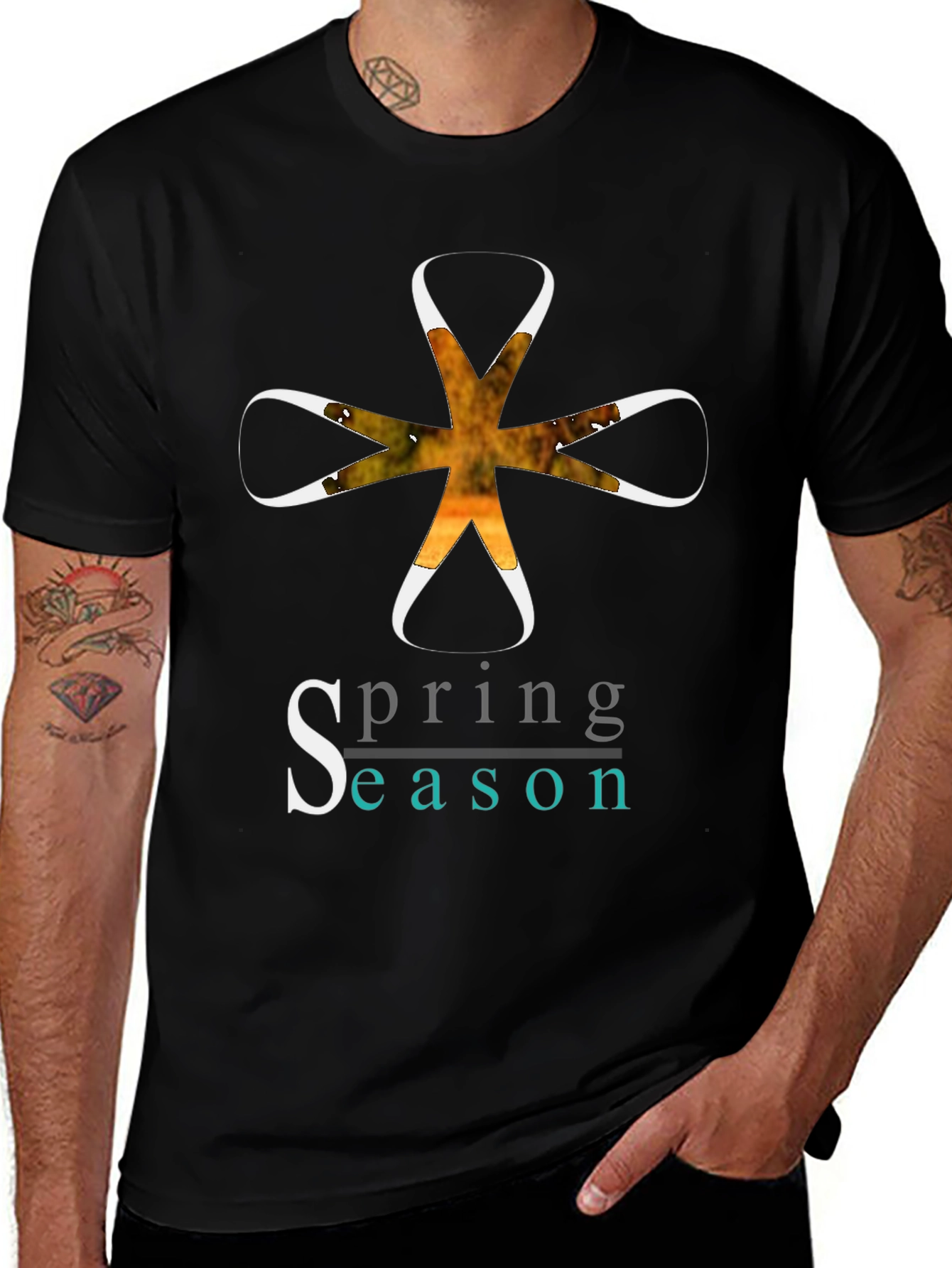 Spring Season Graphic Tee - Stylish Mens Black T-Shirt