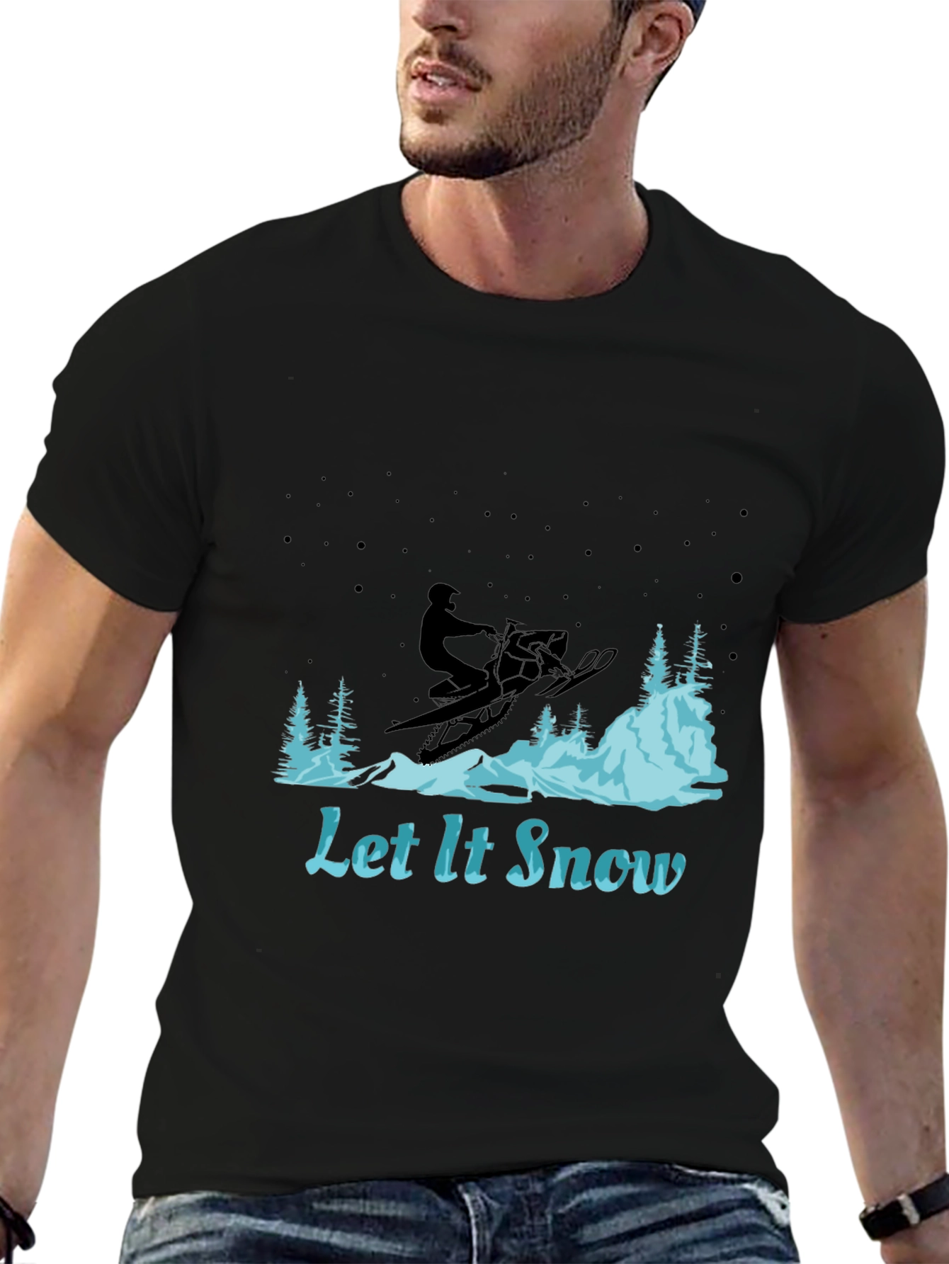 Let It Snow Graphic Tee - Snowmobile Design