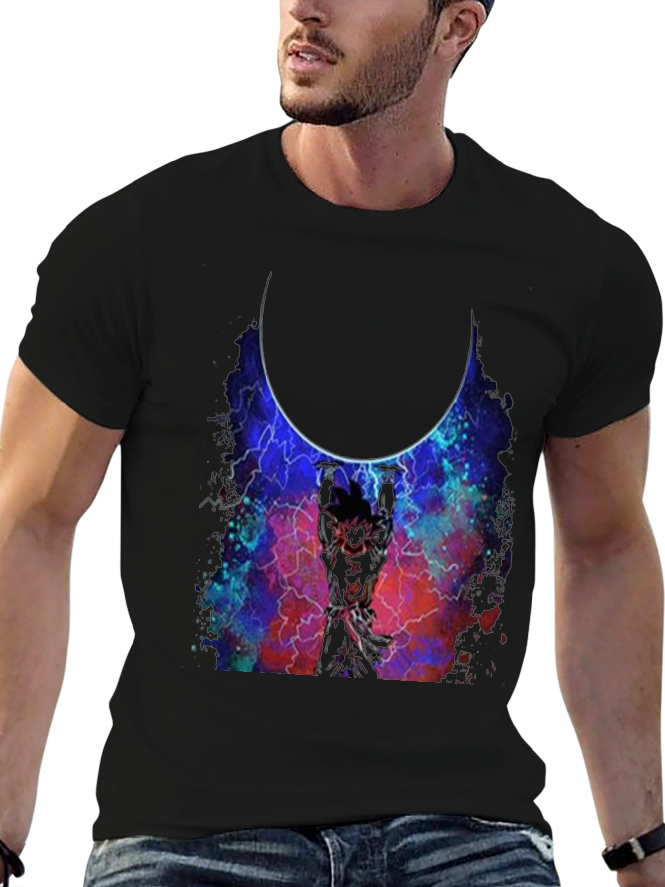 Goku Holding Moon Black T-Shirt