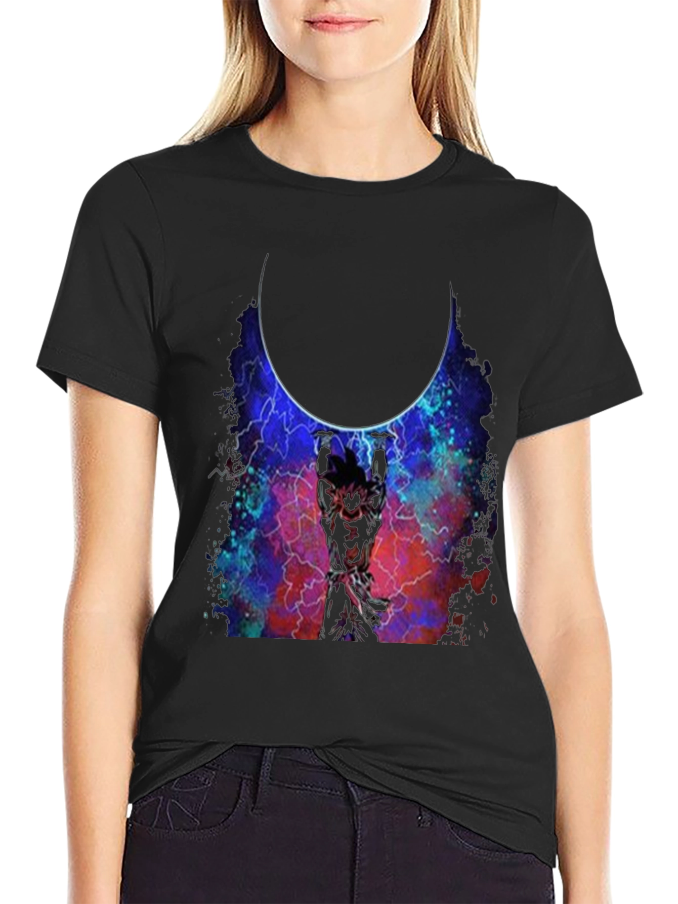 Goku Holding Moon Black T-Shirt