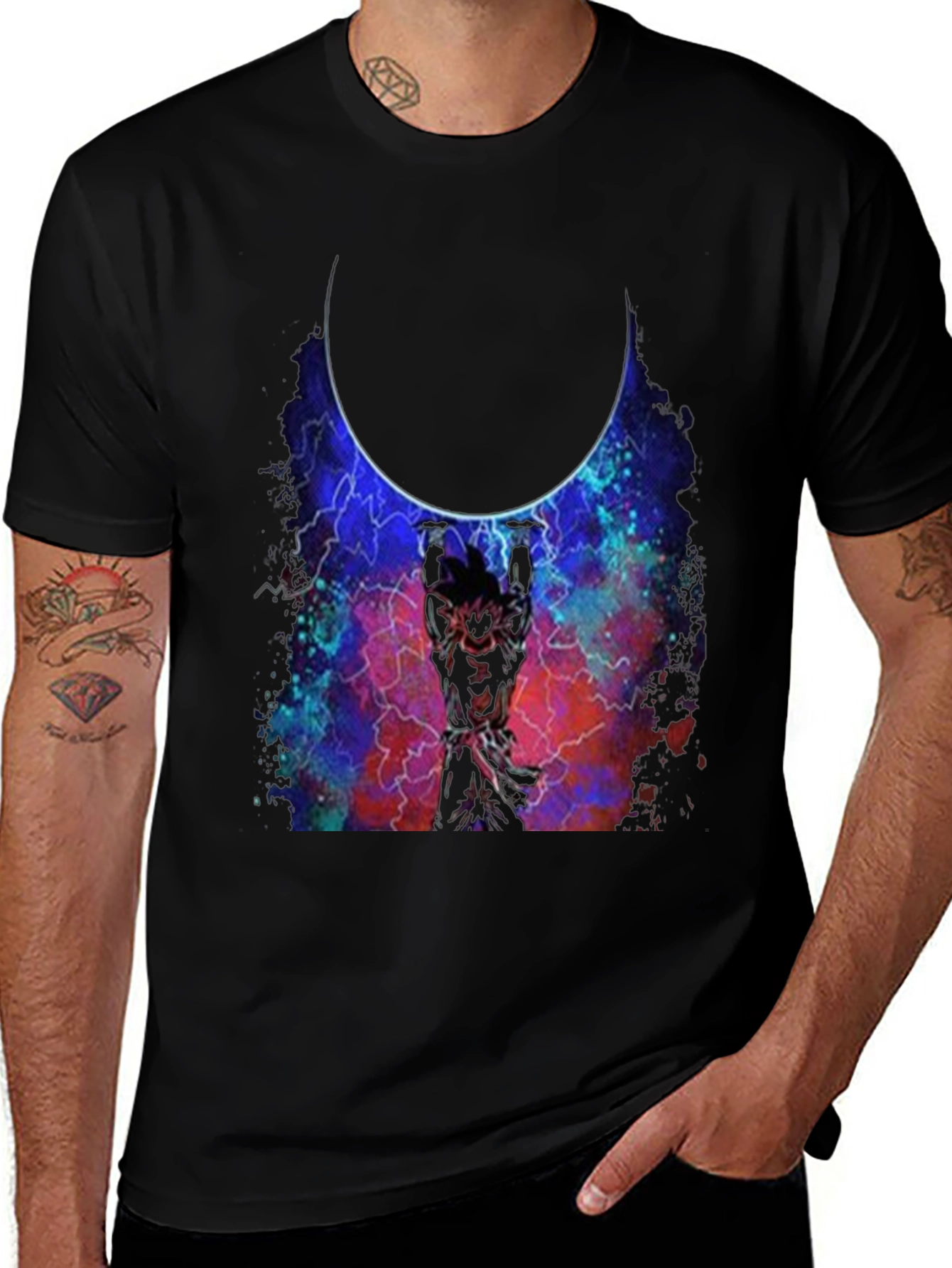 Goku Holding Moon Black T-Shirt