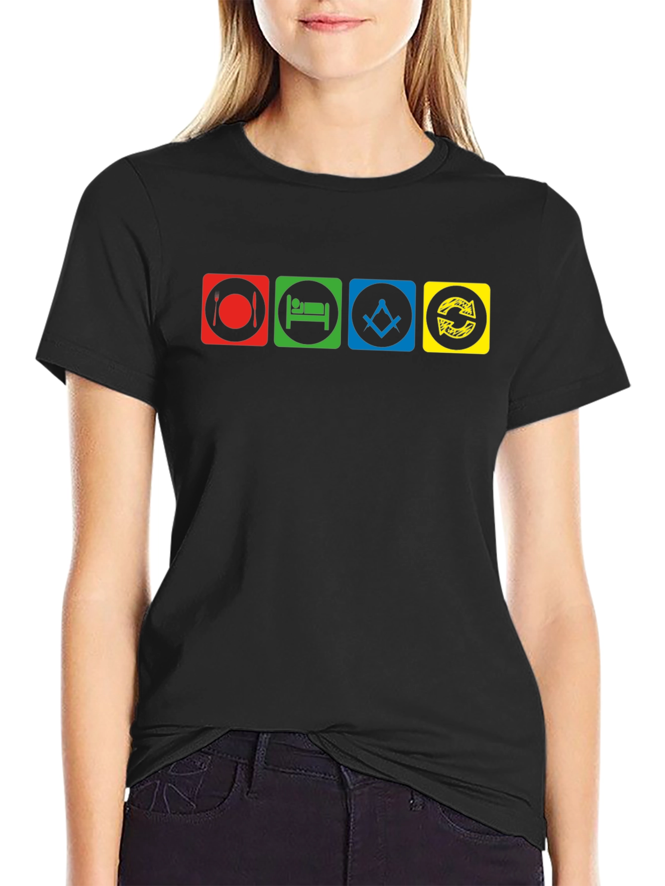 Eat Sleep Masonic Repeat Black T-Shirt