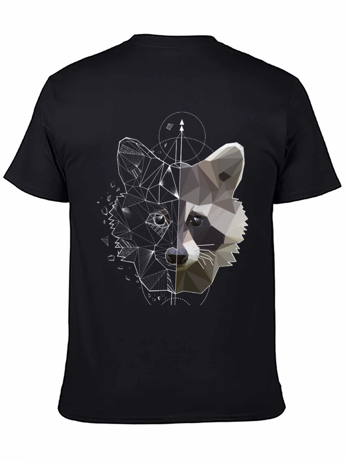 Geometric Raccoon Graphic Tee - Unique Black Shirt