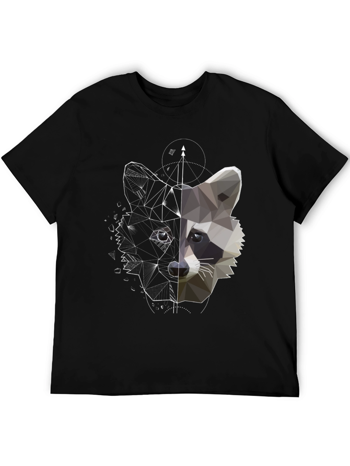 Geometric Raccoon Graphic Tee - Unique Black Shirt