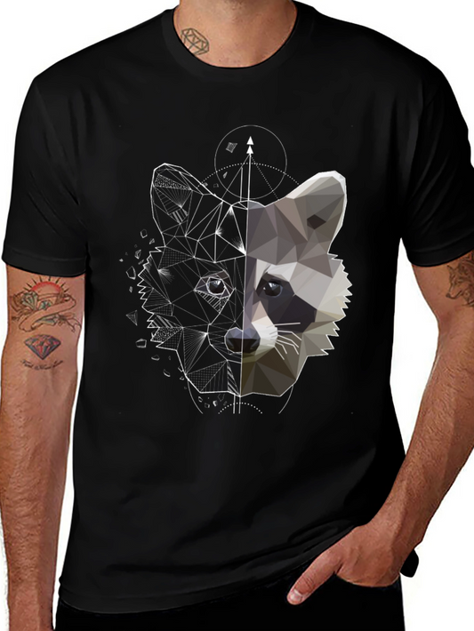 Geometric Raccoon Graphic Tee - Unique Black Shirt