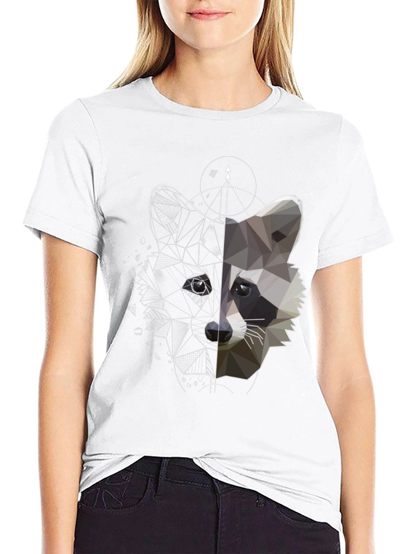 Geometric Raccoon Graphic Tee - Unique Black Shirt