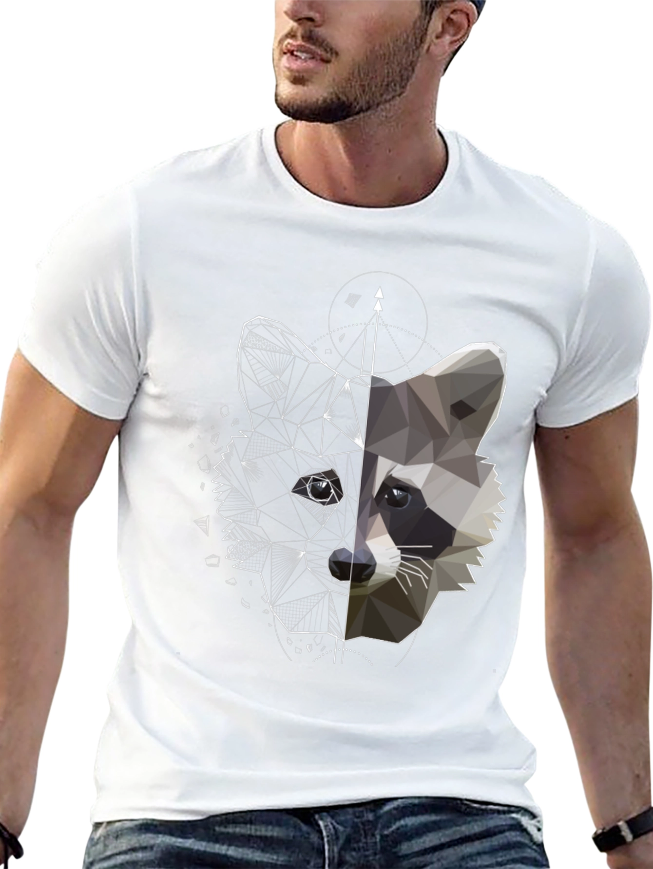 Geometric Raccoon Graphic Tee - Unique Black Shirt