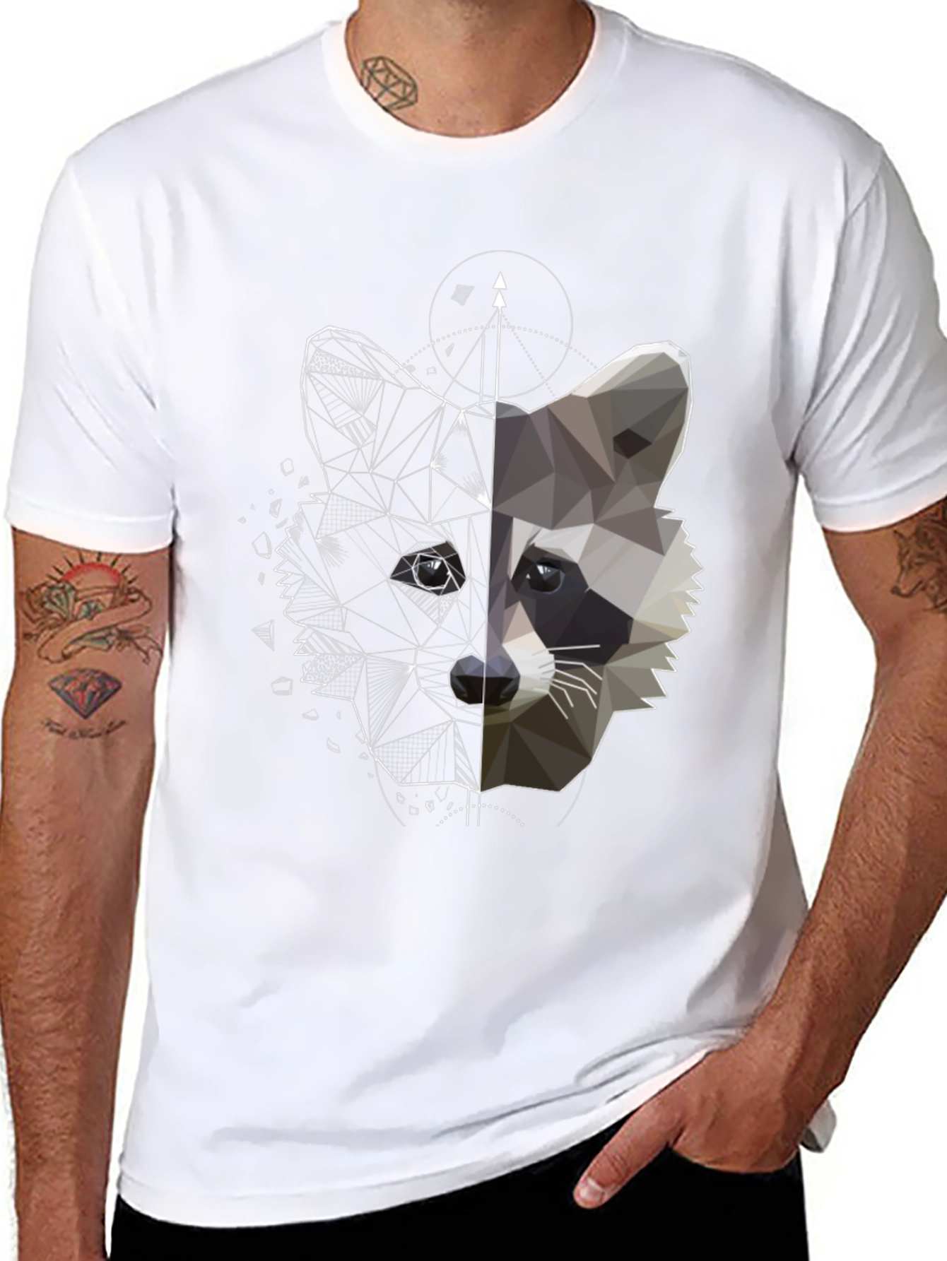 Geometric Raccoon Graphic Tee - Unique Black Shirt