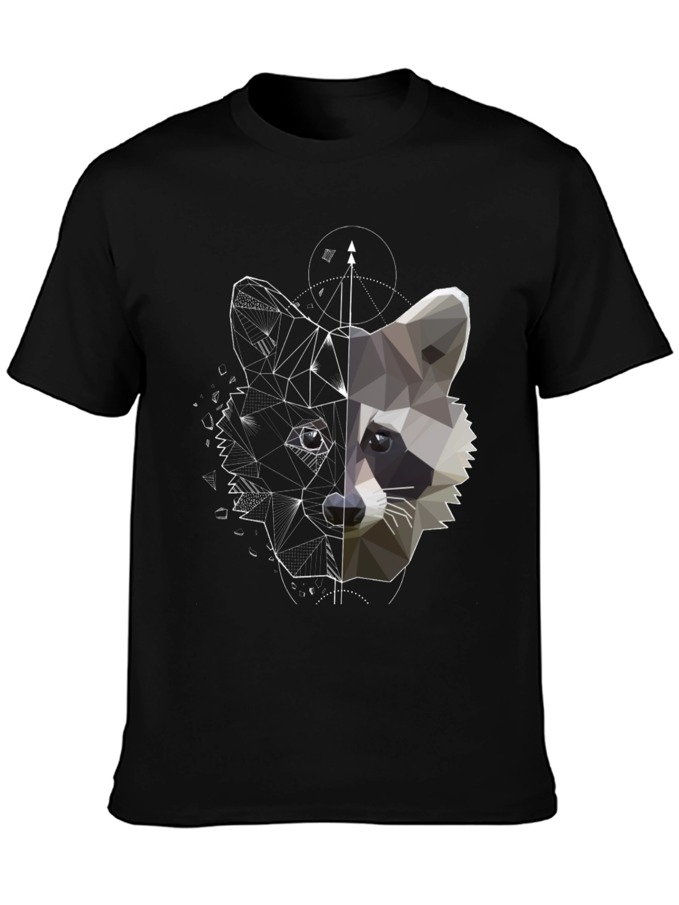 Geometric Raccoon Graphic Tee - Unique Black Shirt