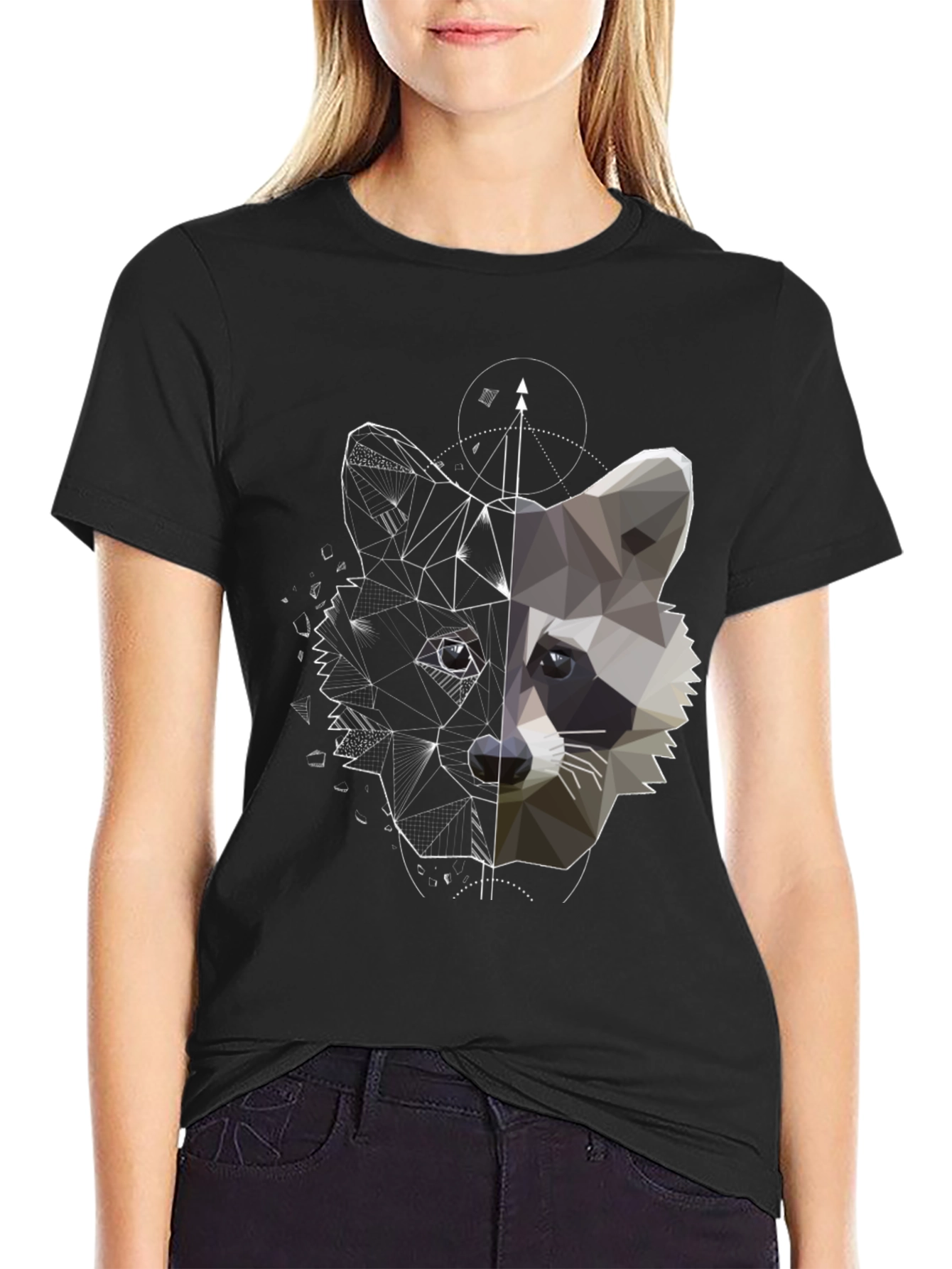 Geometric Raccoon Graphic Tee - Unique Black Shirt