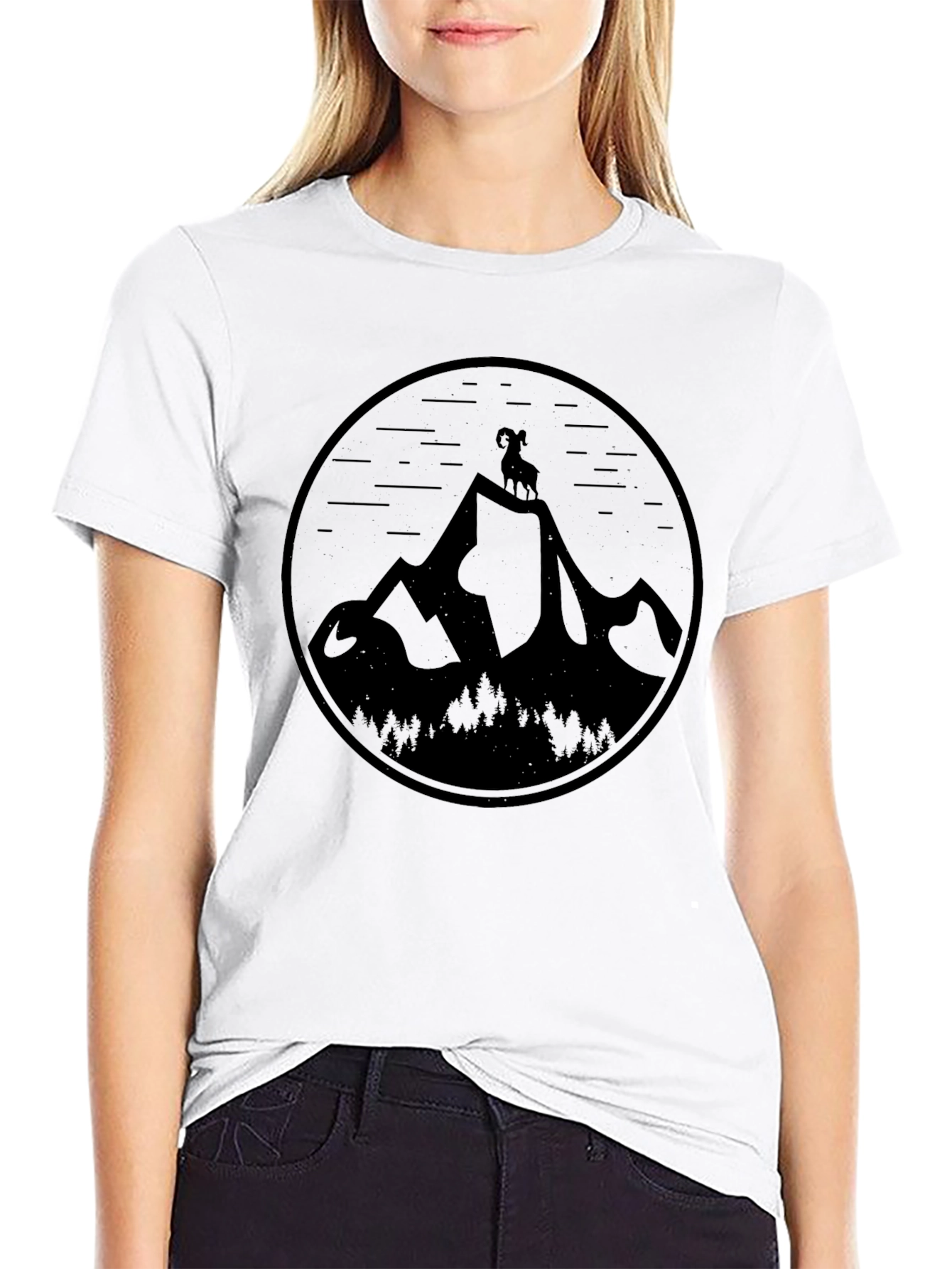 Mountain Goat Graphic Tee - Black Casual T-Shirt