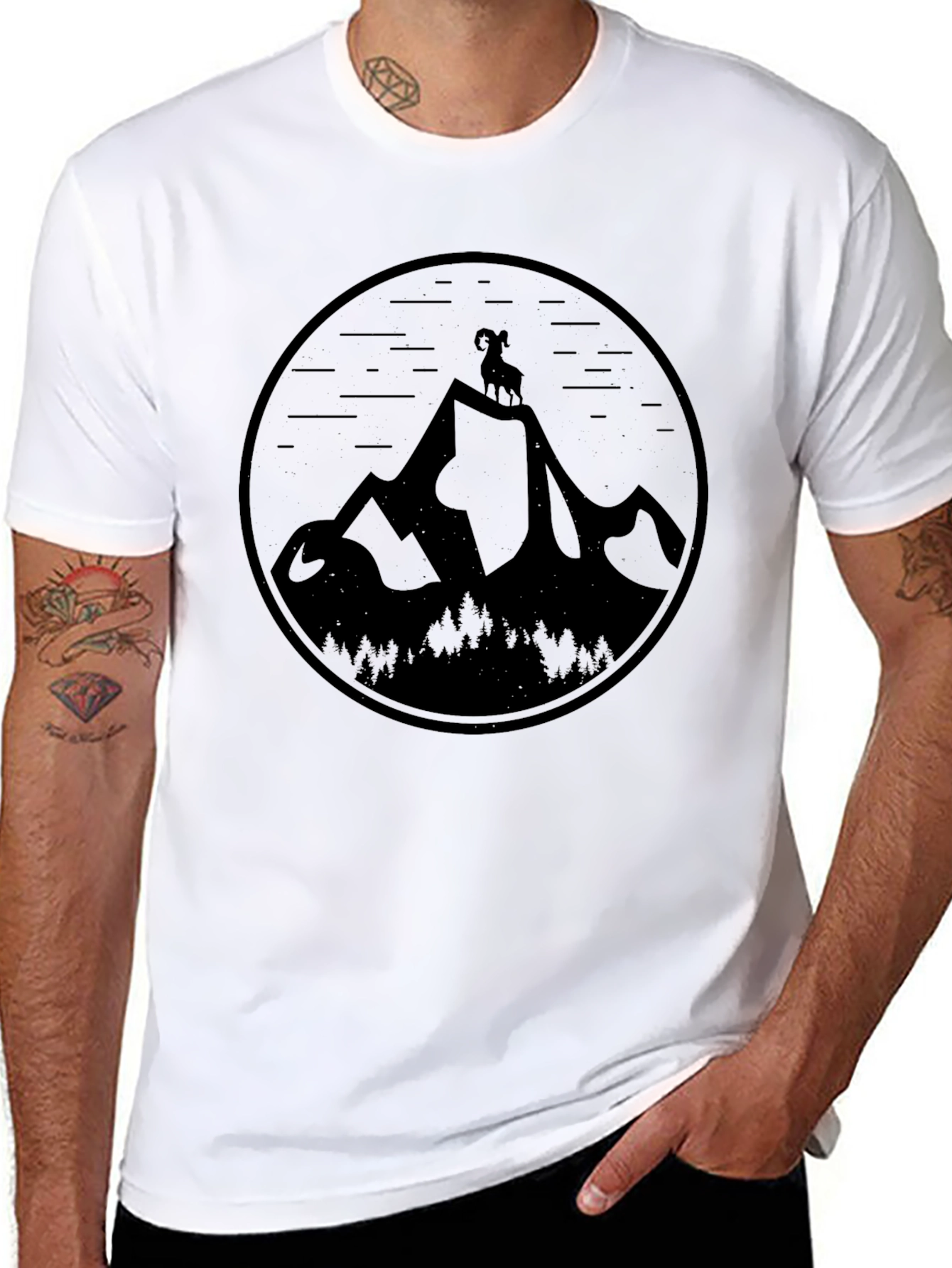 Mountain Goat Graphic Tee - Black Casual T-Shirt