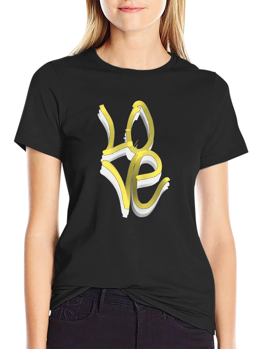 Love T-Shirt - Artistic Yellow & White Graphic