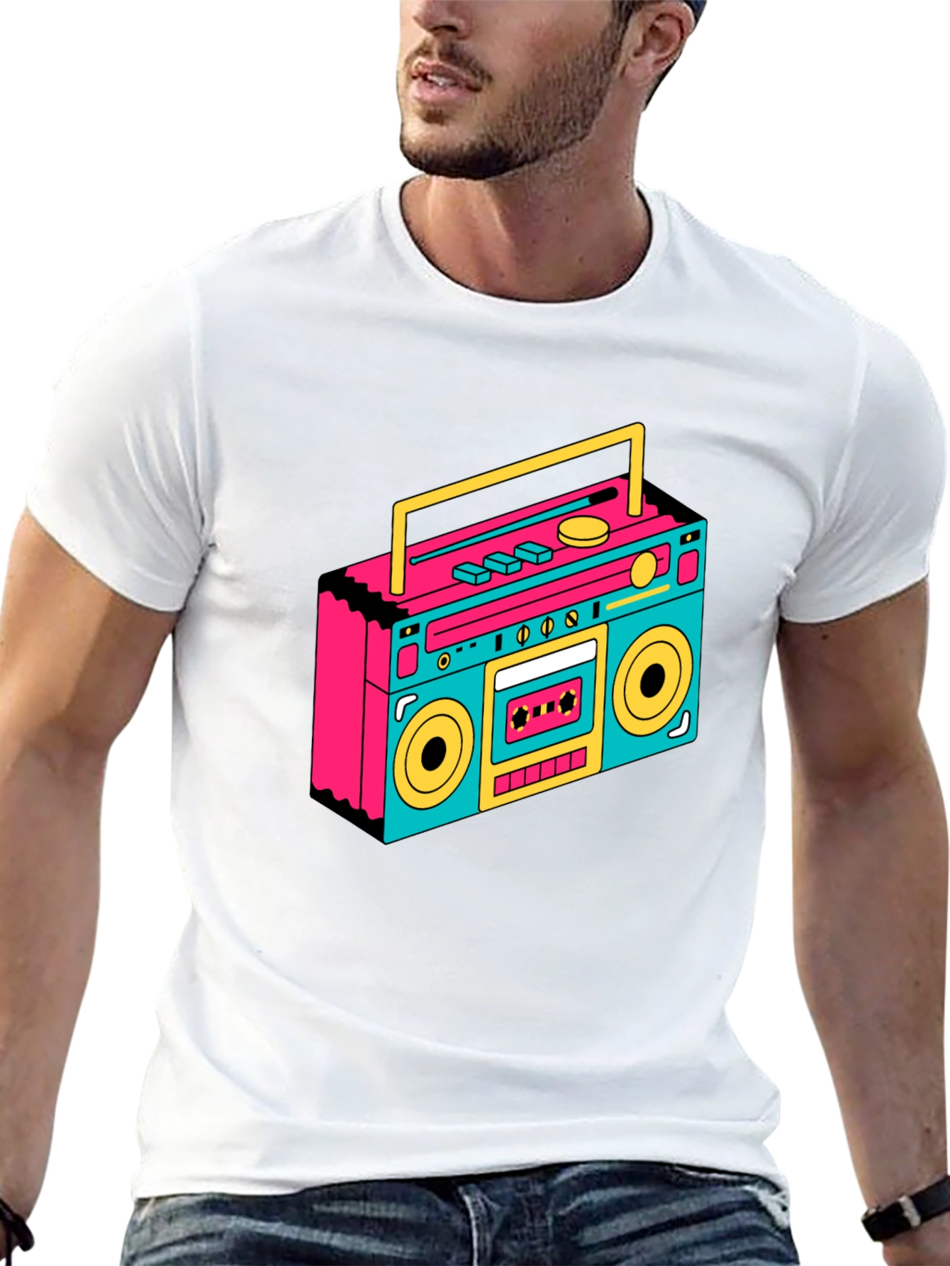 Retro Boombox Graphic Tee - Black