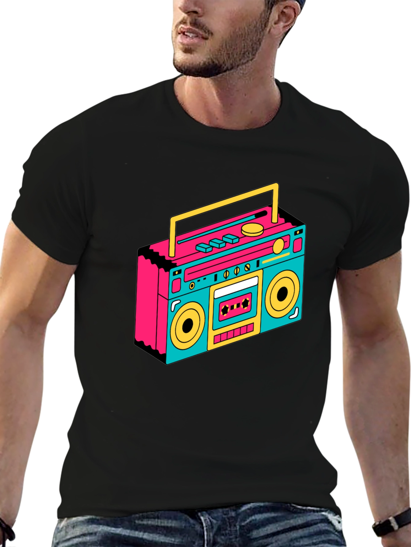 Retro Boombox Graphic Tee - Black