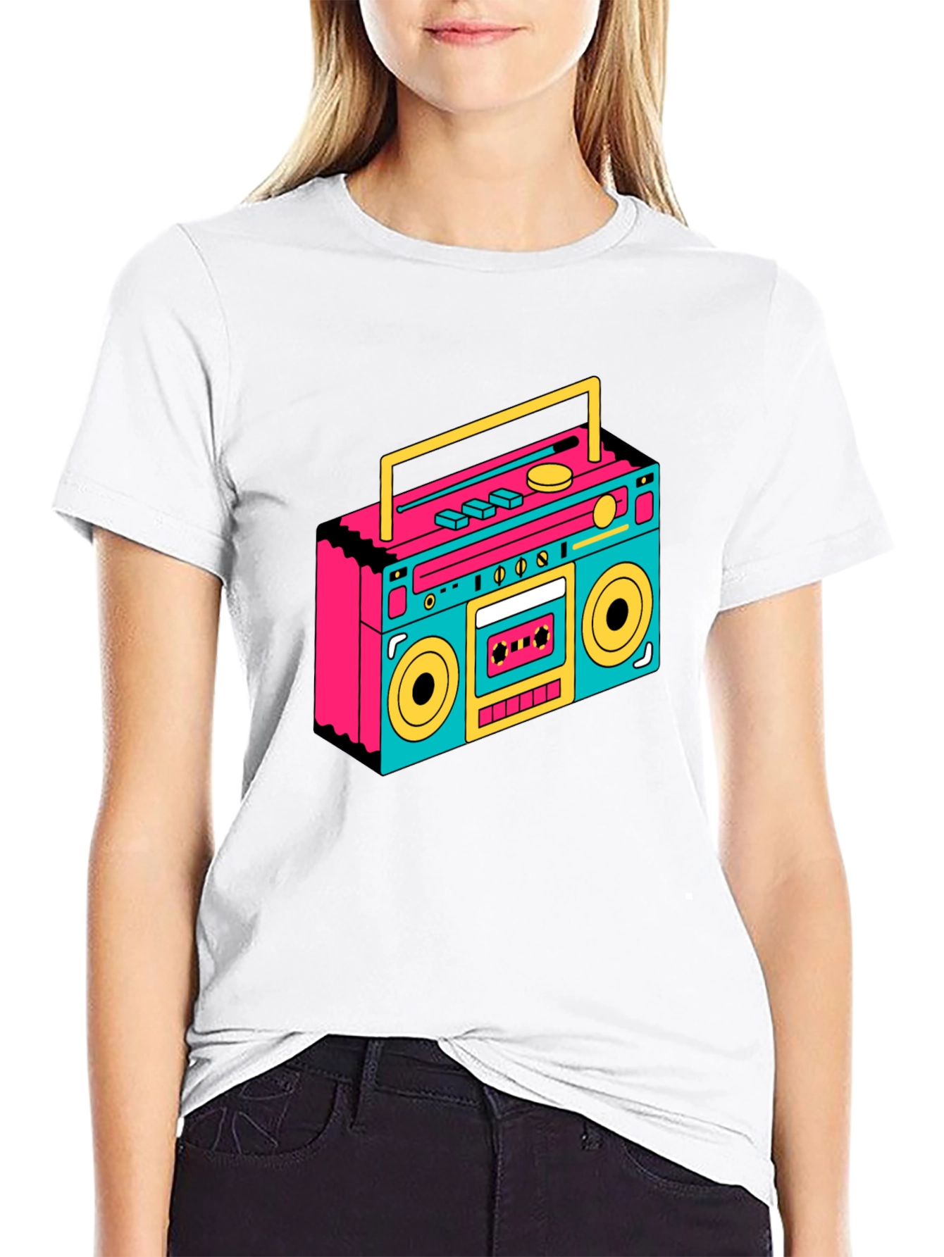 Retro Boombox Graphic Tee - Black