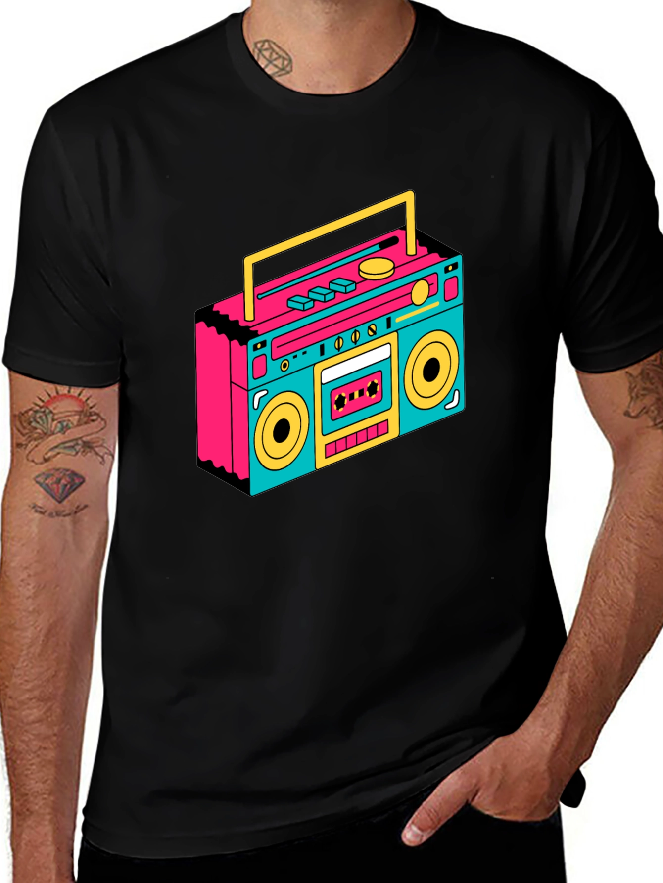 Retro Boombox Graphic Tee - Black