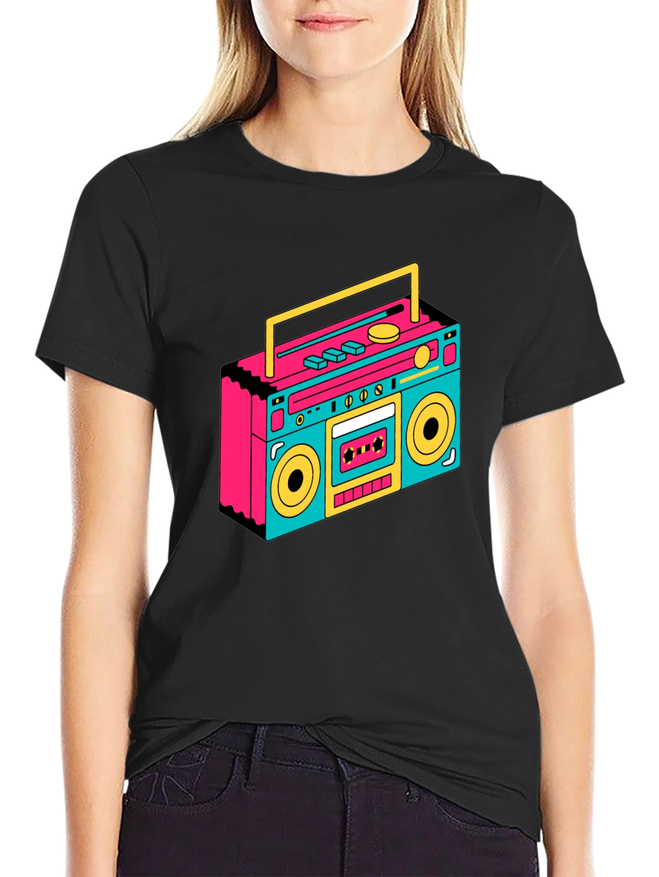 Retro Boombox Graphic Tee - Black