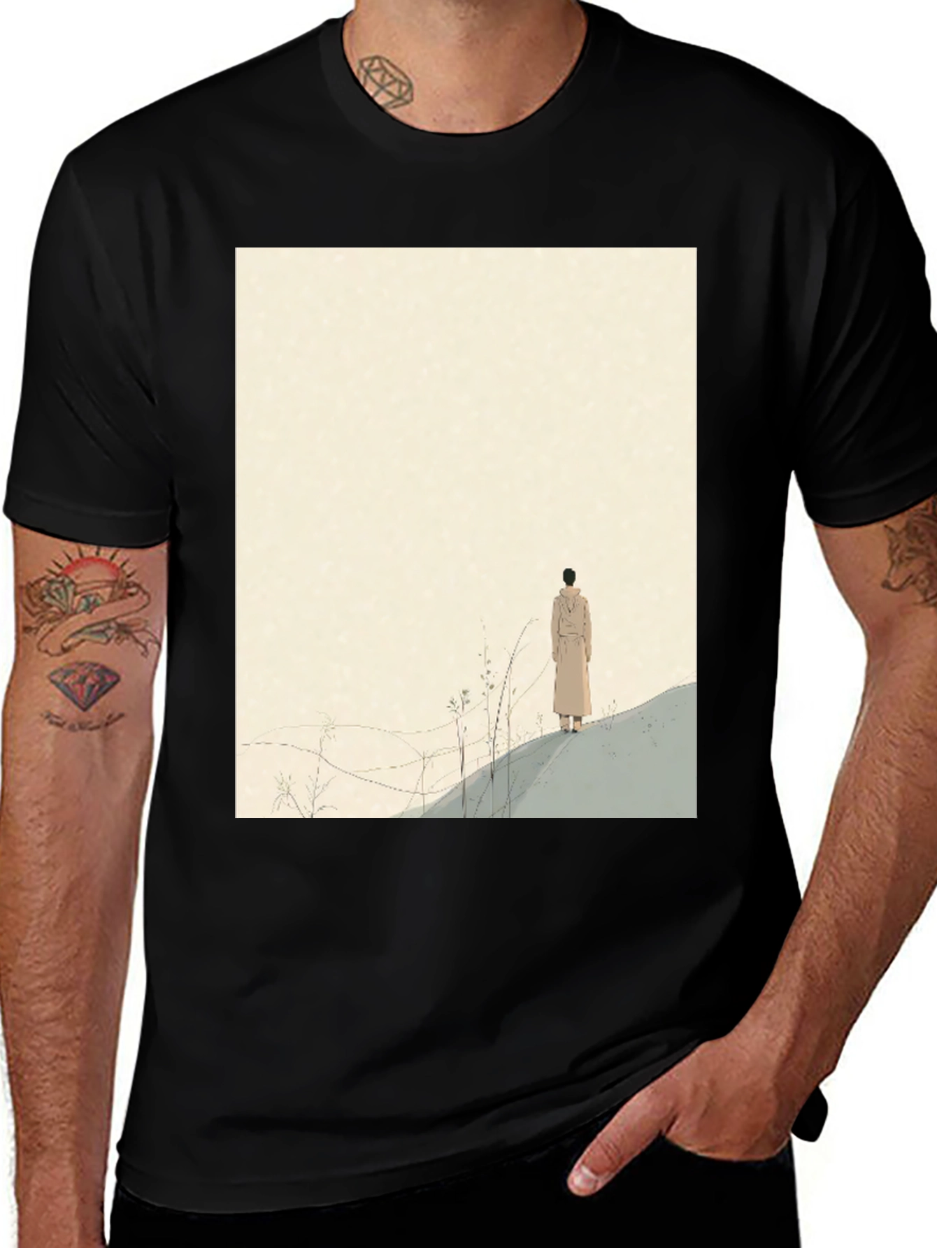 Artistic Graphic Tee - Lone Figure Design