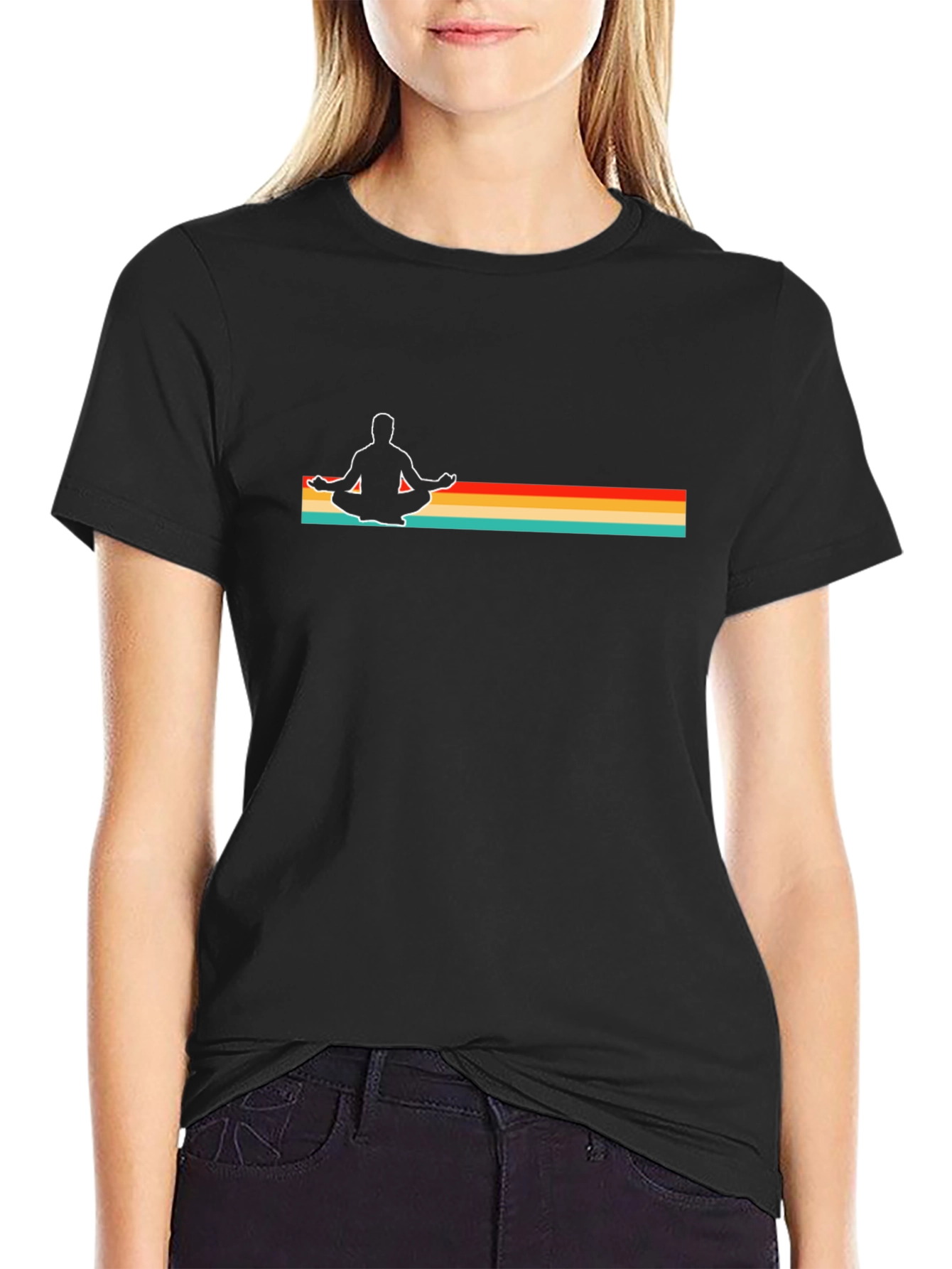 Retro Yoga Meditation Graphic T-Shirt - Mens Black Tee