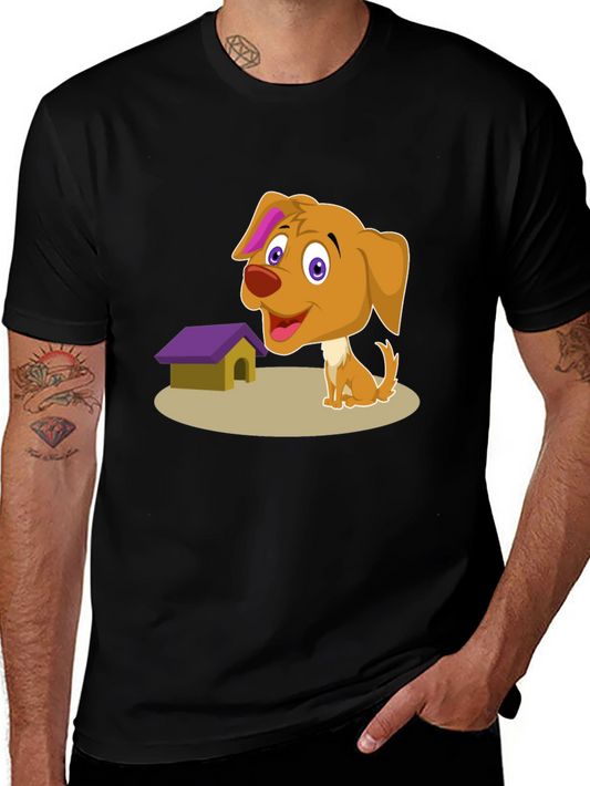Cartoon Dog & Doghouse T-Shirt - Black
